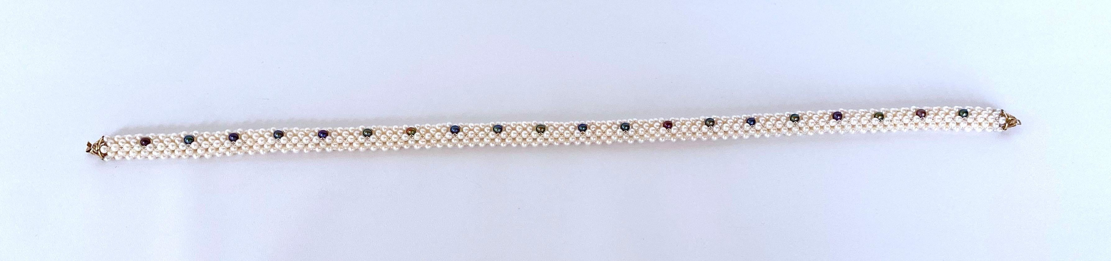 Marina J. Collier en corde de perles tissées avec accents de perles noires et or jaune 14 carats 11