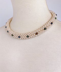 Marina J. Woven Pearl Rope Necklace with Black Pearl Accents and 14k Yellow Gold