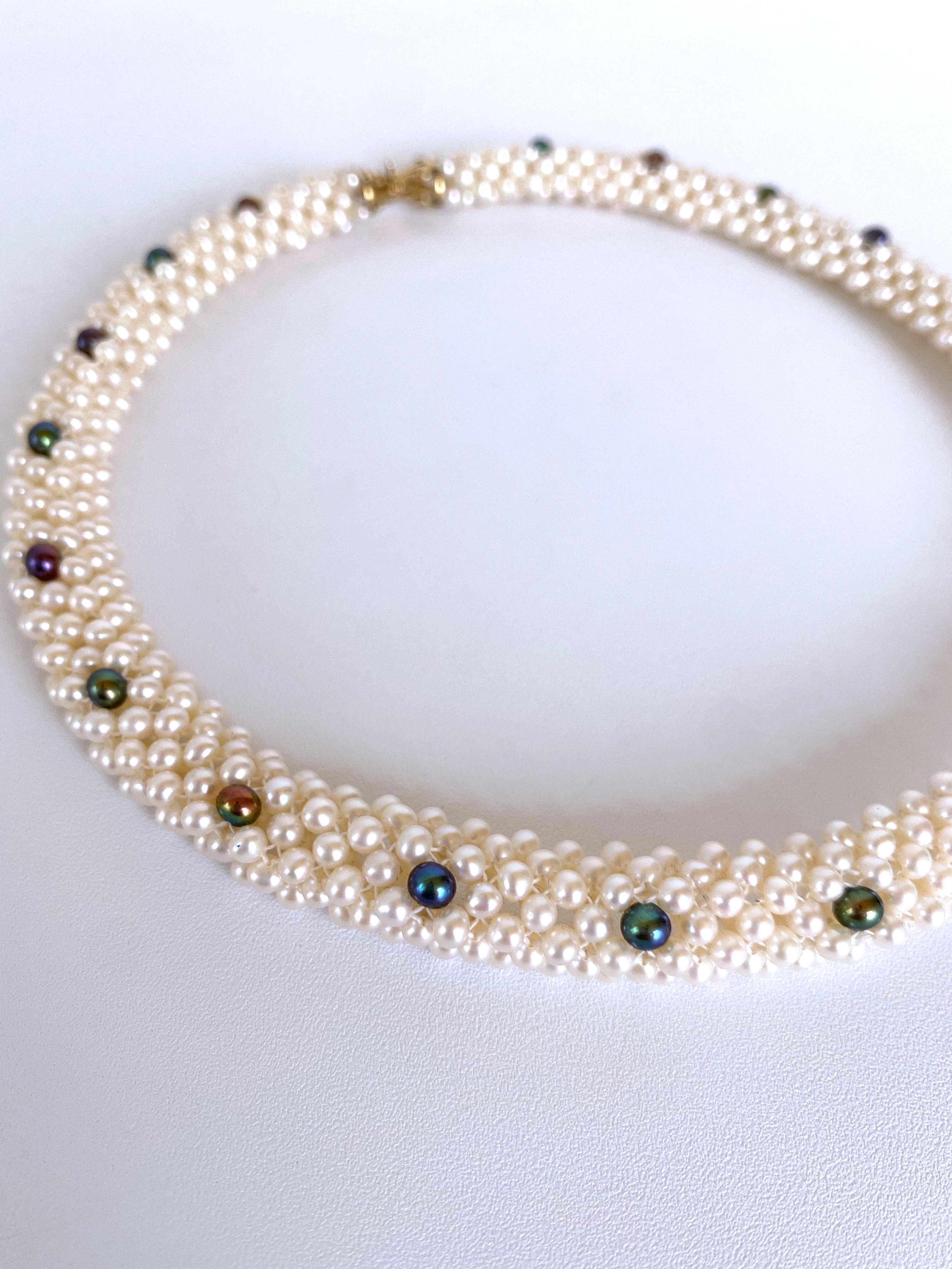 Perle Marina J. Collier en corde de perles tissées avec accents de perles noires et or jaune 14 carats