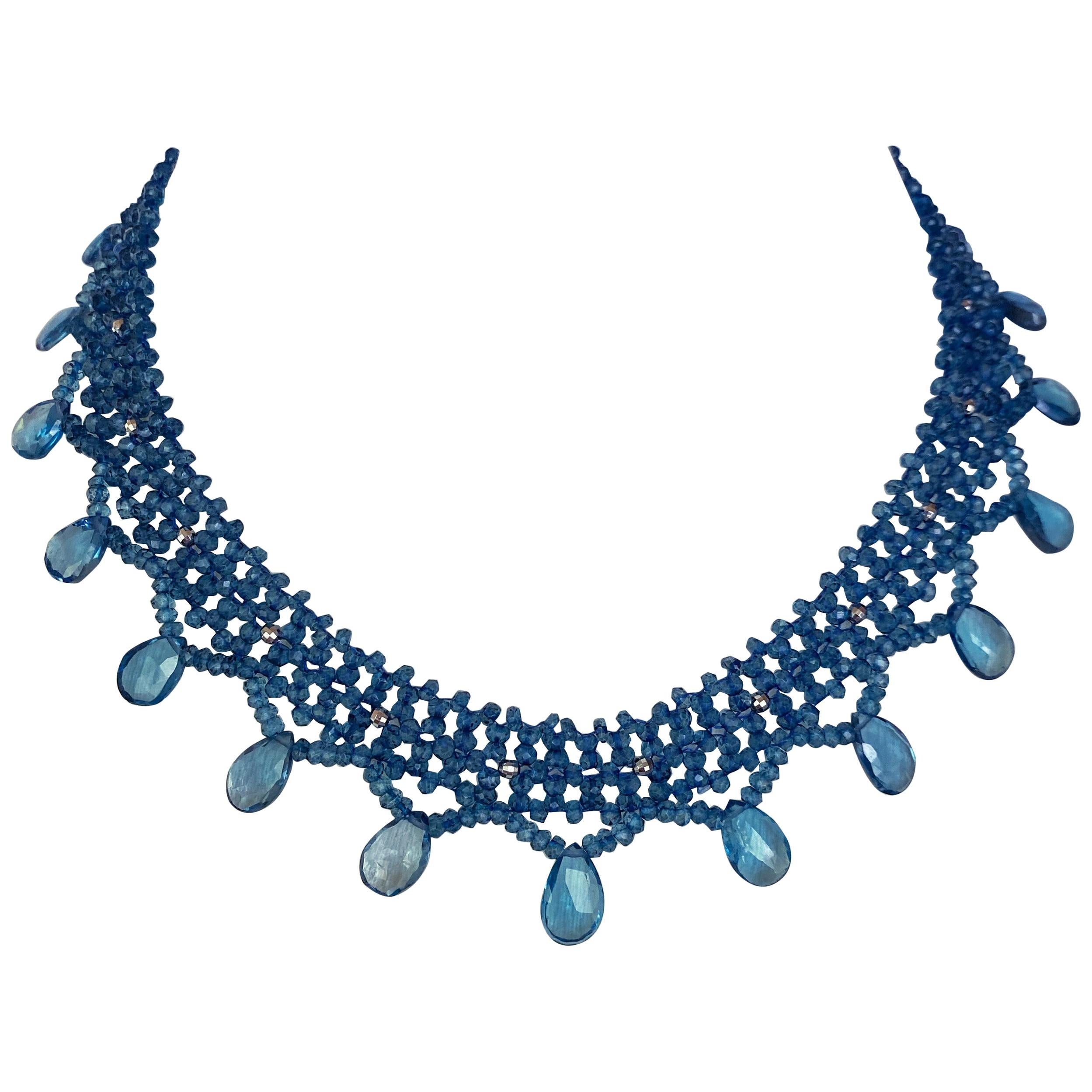 Marina J Woven London Blue Topaz beaded necklace with faceted Briollettes 