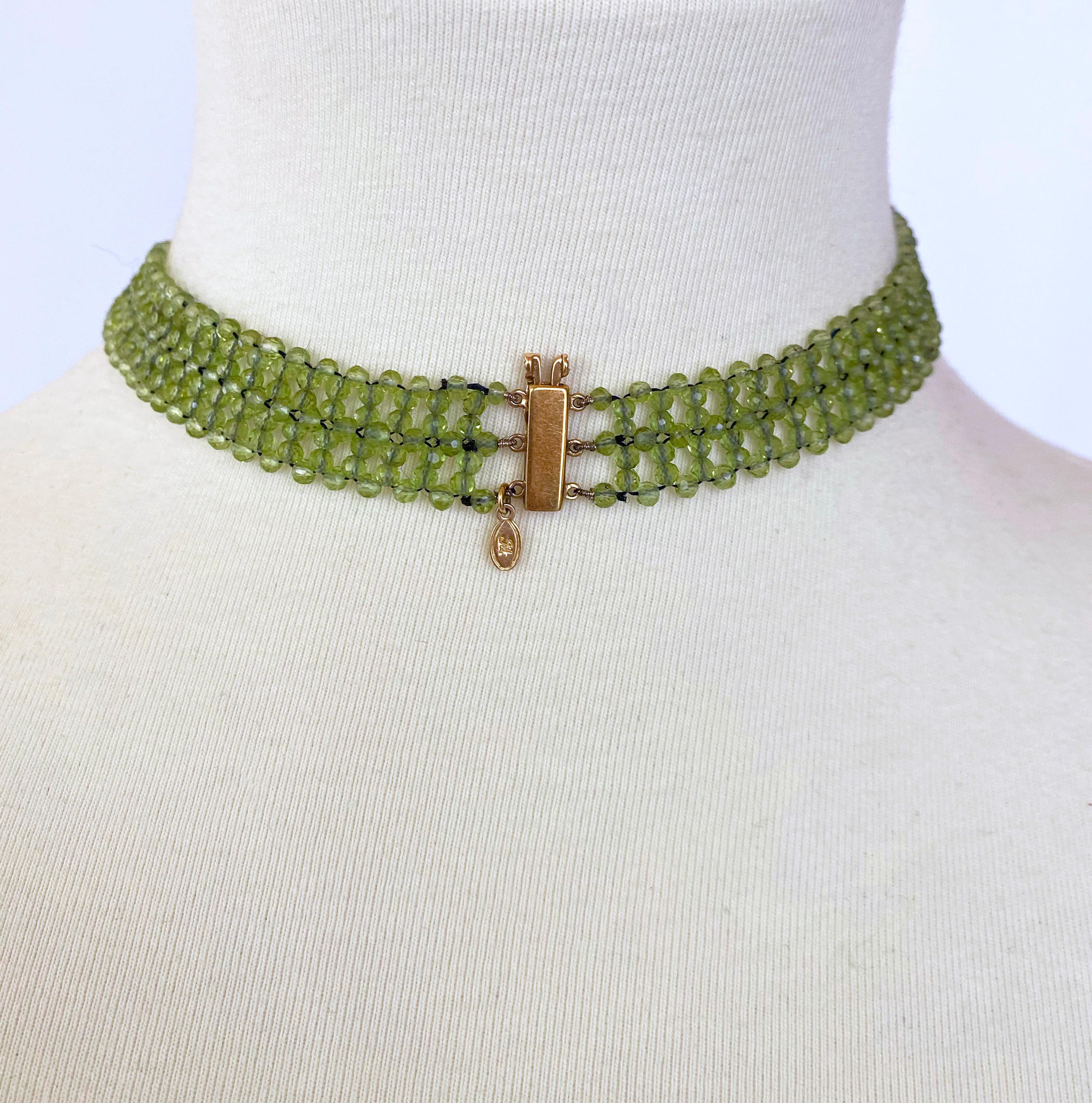 Marina J Woven Faceted Peridot Necklace with 14 K Yellow Gold Sliding Clasp In New Condition In Los Angeles, CA