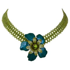 Marina J Woven Faceted Peridot Necklace with 14 K Yellow Gold Sliding Clasp