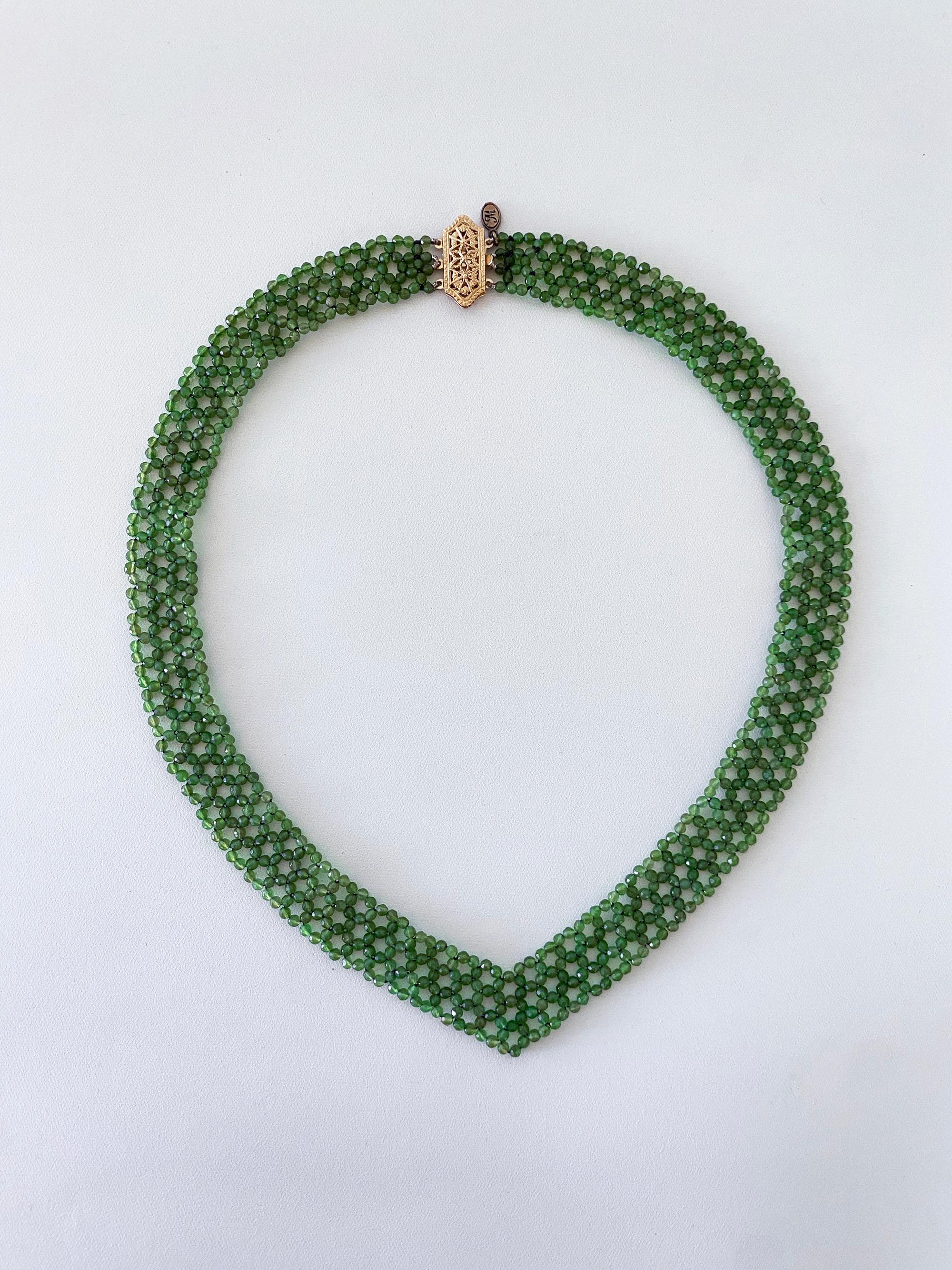 Marina J Woven Green Kyanite V Necklace with solid 14k Yellow Gold Clasp 2