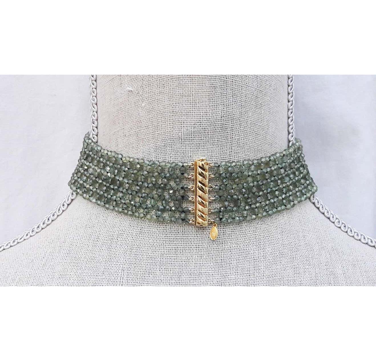 Moderne Marina J. Woven Green Onyx Choker with 18k Gold Plated Clasp en vente
