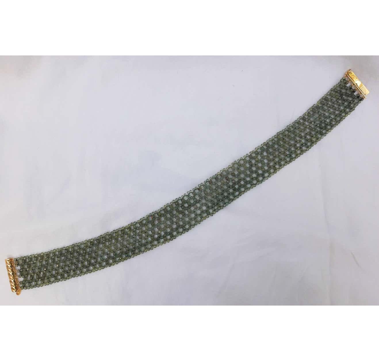 Perle Marina J. Woven Green Onyx Choker with 18k Gold Plated Clasp en vente