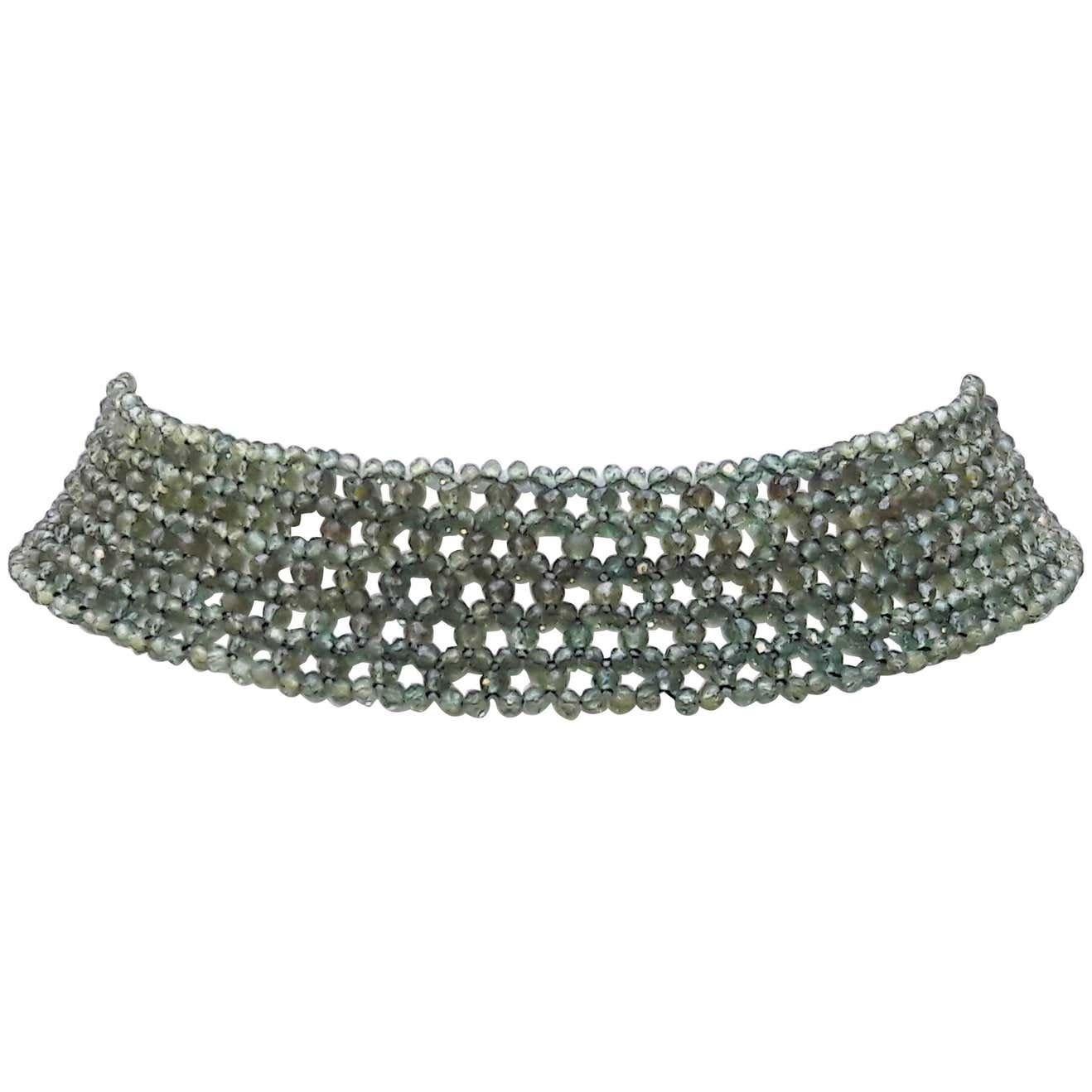 Marina J. Woven Green Onyx Choker with 18k Gold Plated Clasp Neuf - En vente à Los Angeles, CA