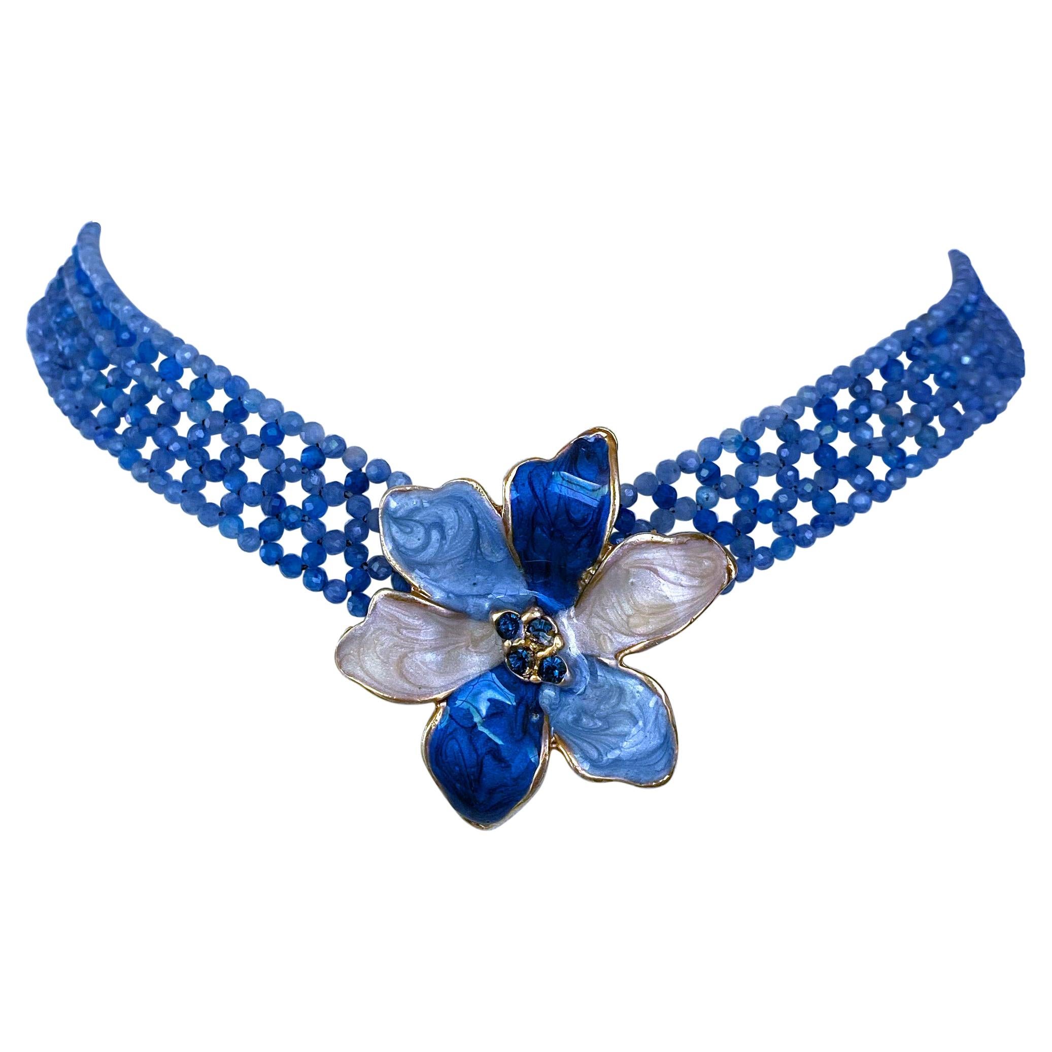 Marina J, gewebte Kyanit-Perlenkette in "V"-Form mit Sterlingsilber-Verschluss