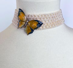Marina J. Woven Lace Pearl Choker with Rhodium Plated Silver Clasp
