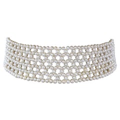 Marina J. Woven Lace Pearl Choker with solid 14k White Gold Clasp