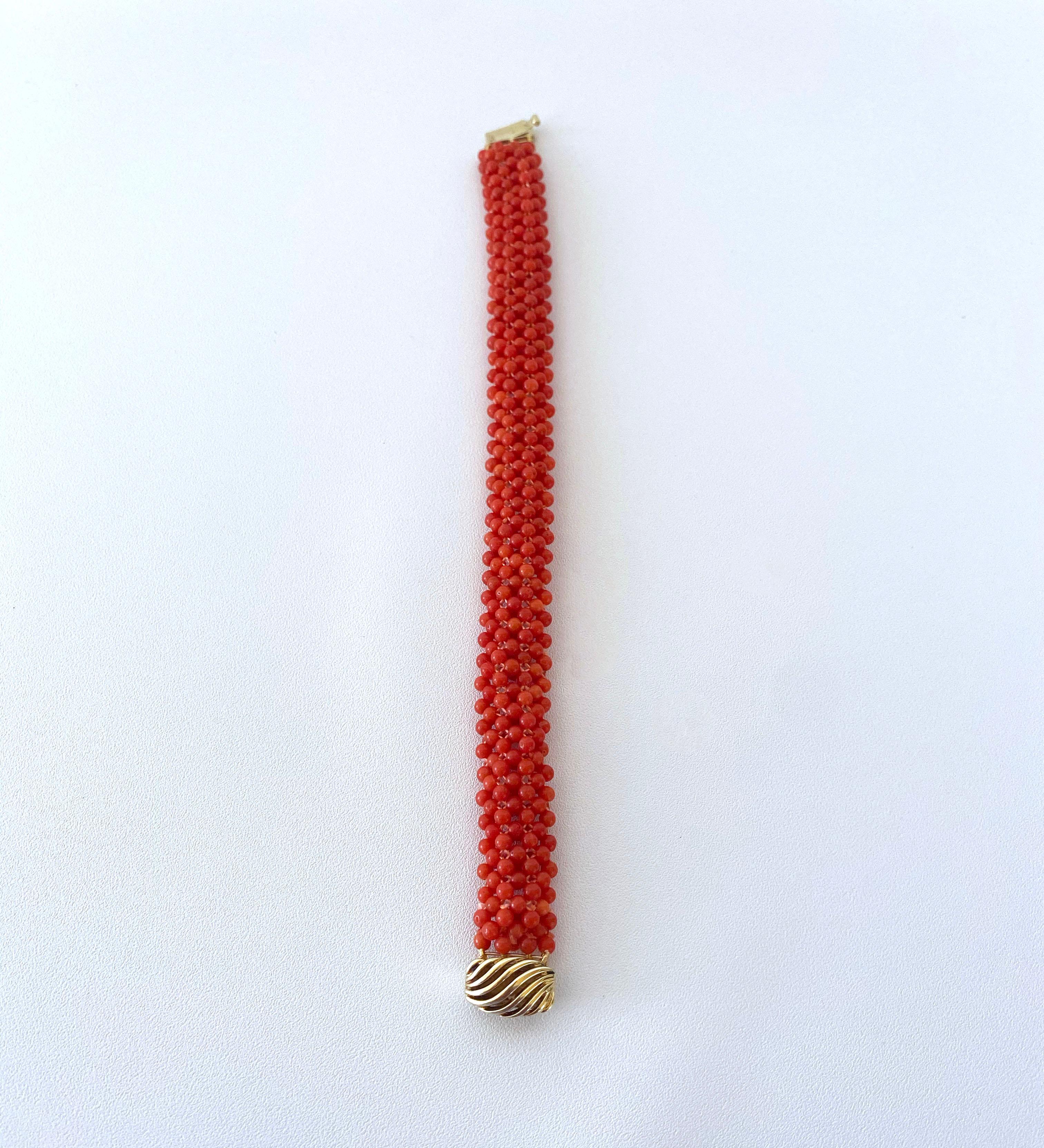 Artisan Marina J. Woven Mediterranean Coral Bracelet with 14K Yellow Gold