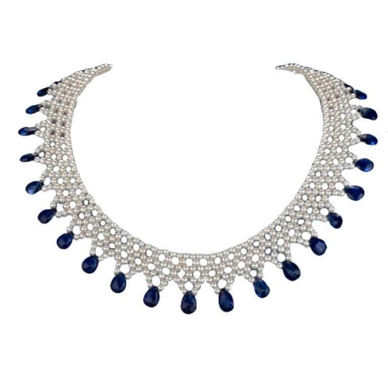 Marina J. Woven Pearl Necklace with Kyanite Brioletts and 14K Yellow Gold Clasp