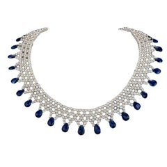 Marina J. Woven Pearl Necklace with Kyanite Brioletts and 14K Yellow Gold Clasp