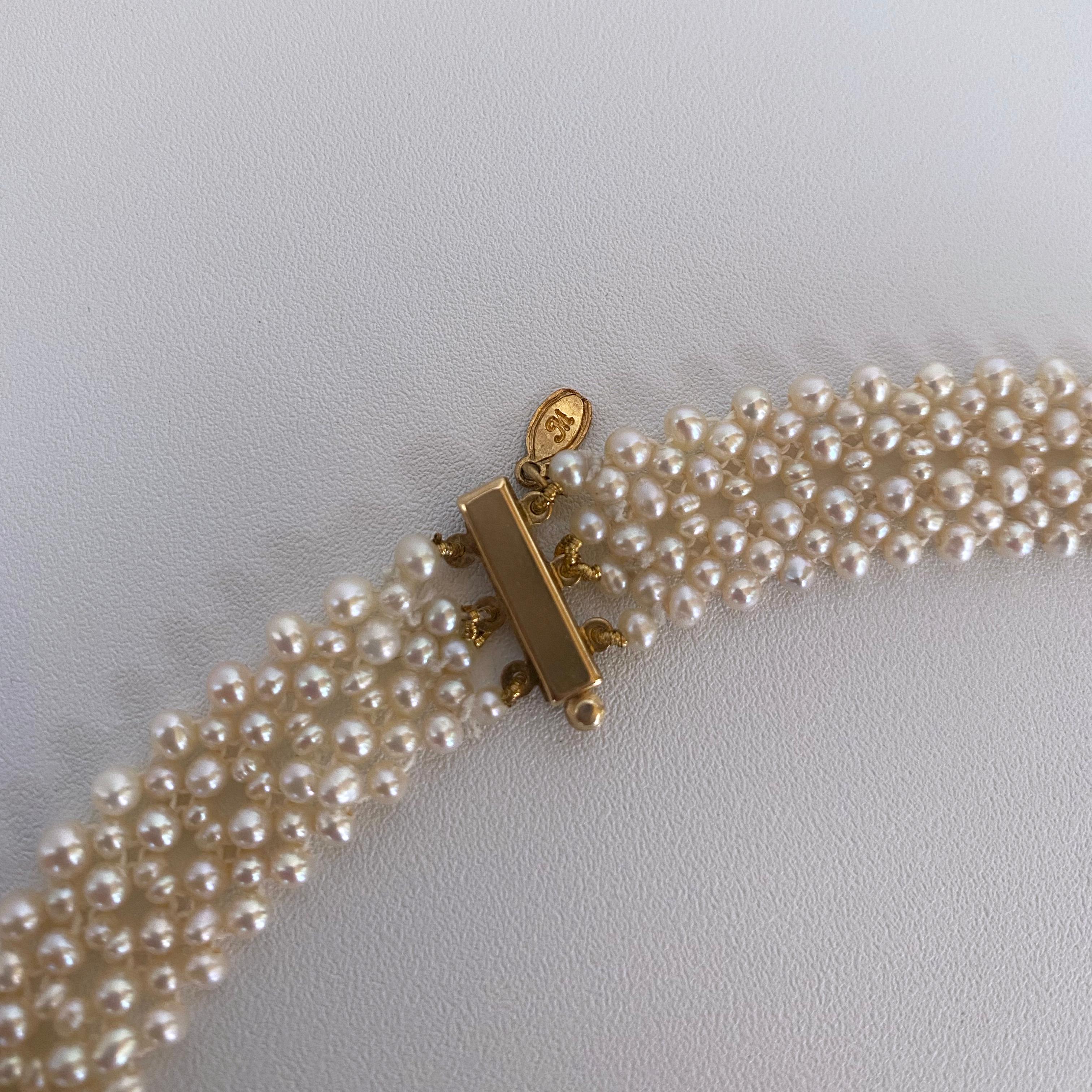 Marina J. Woven Pearl and Turquoise Necklace with 14K Yellow Gold Centerpiece In New Condition In Los Angeles, CA