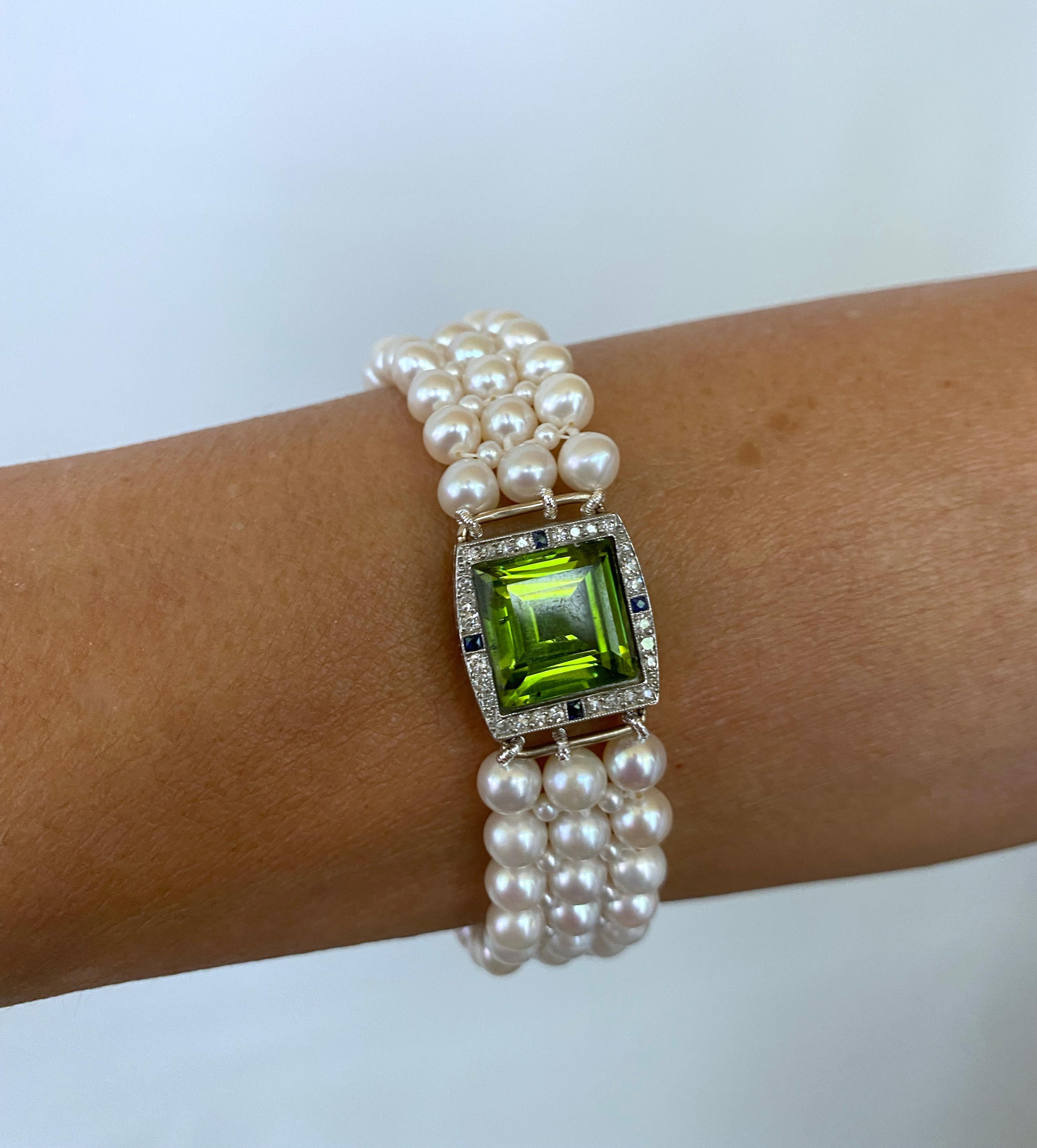 Artisan Marina J. Woven Pearl Band with Peridot, Sapphire & Diamond 14k Gold Centerpiece