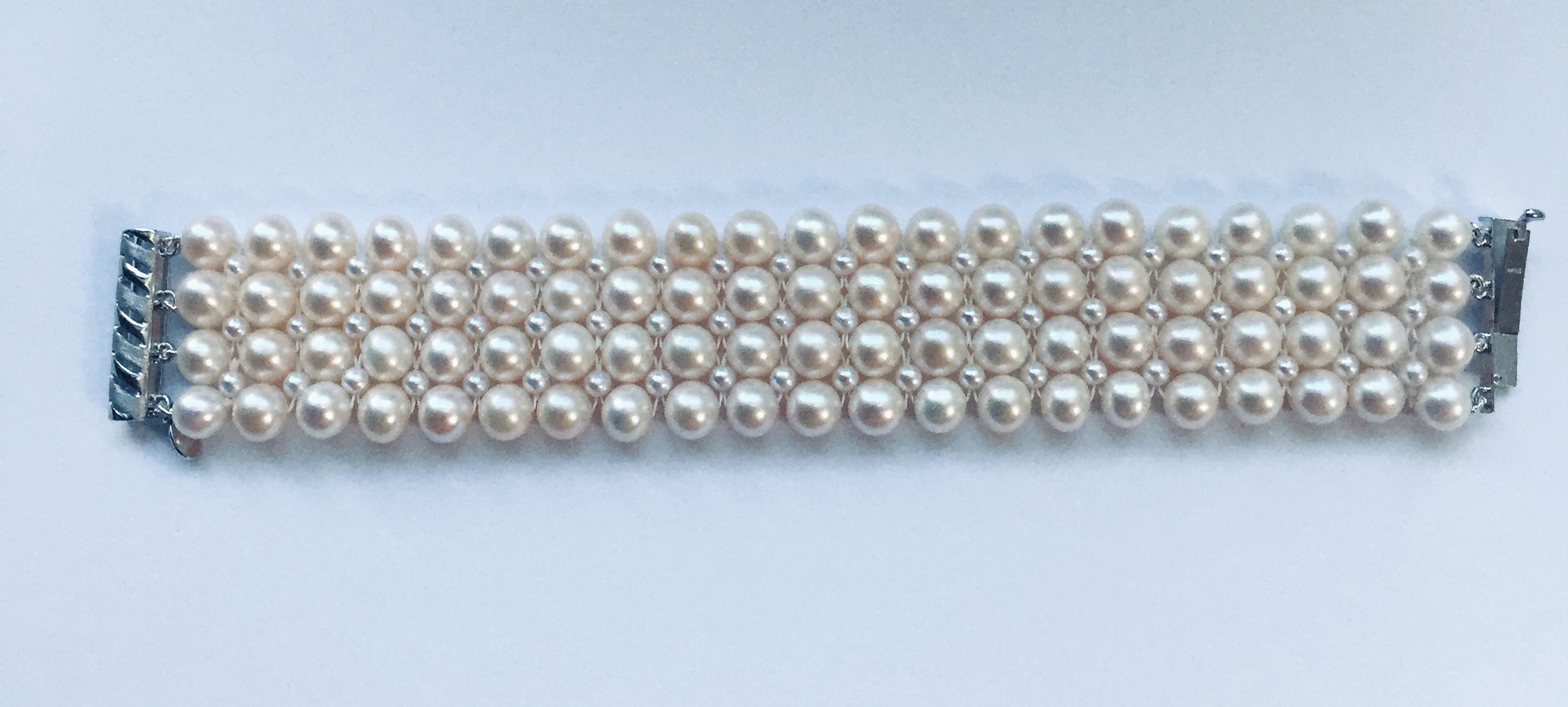 Marina J. Hand-Woven Pearl Bracelet with 14 Karat White Gold Plated Clasp 4