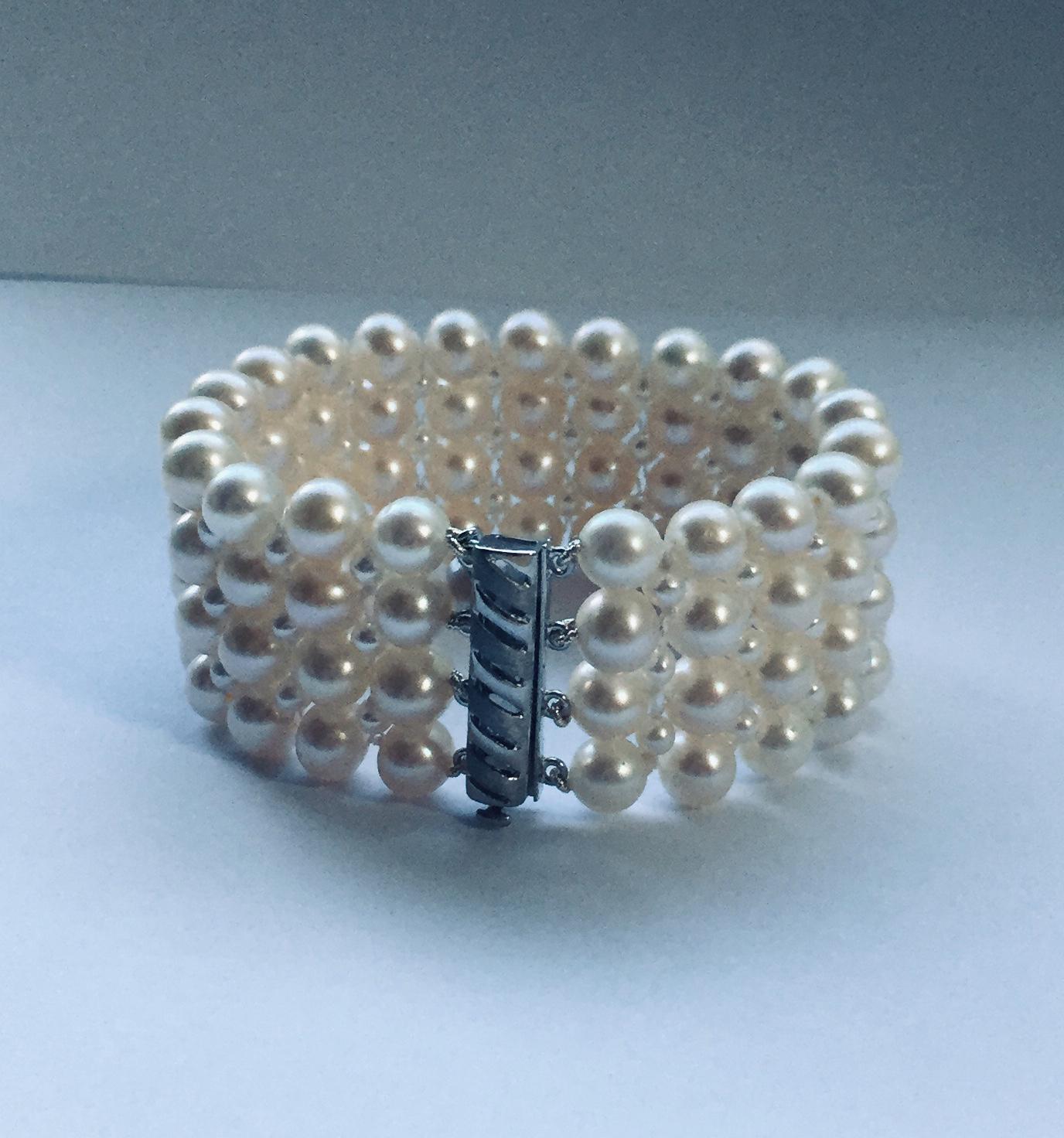 Marina J. Hand-Woven Pearl Bracelet with 14 Karat White Gold Plated Clasp 5