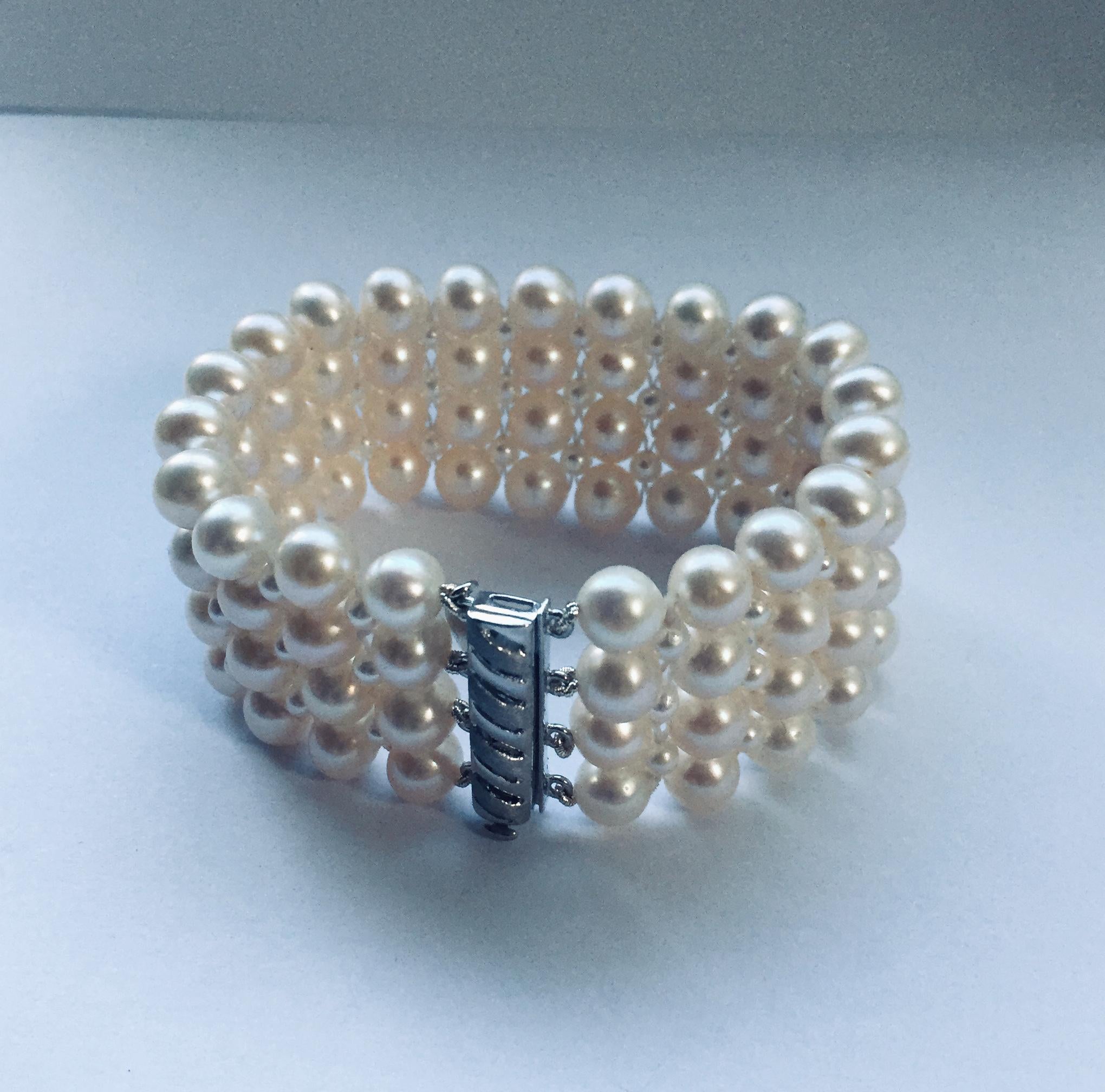 Marina J. Hand-Woven Pearl Bracelet with 14 Karat White Gold Plated Clasp 6