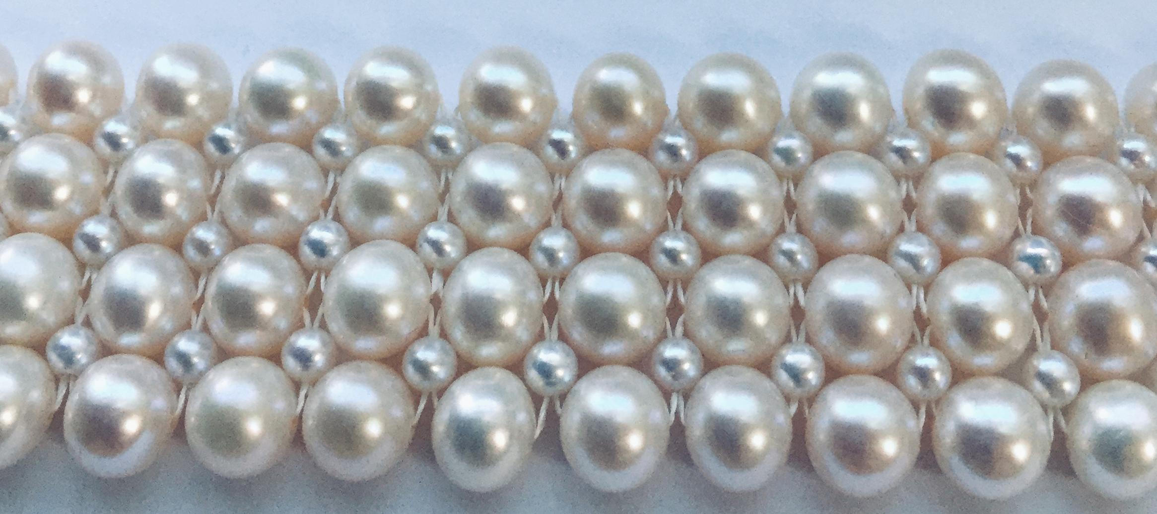 Women's Marina J. Hand-Woven Pearl Bracelet with 14 Karat White Gold Plated Clasp
