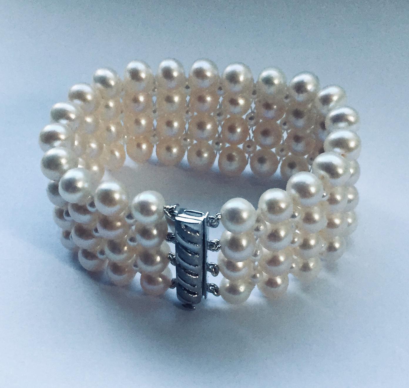 Marina J. Hand-Woven Pearl Bracelet with 14 Karat White Gold Plated Clasp 1