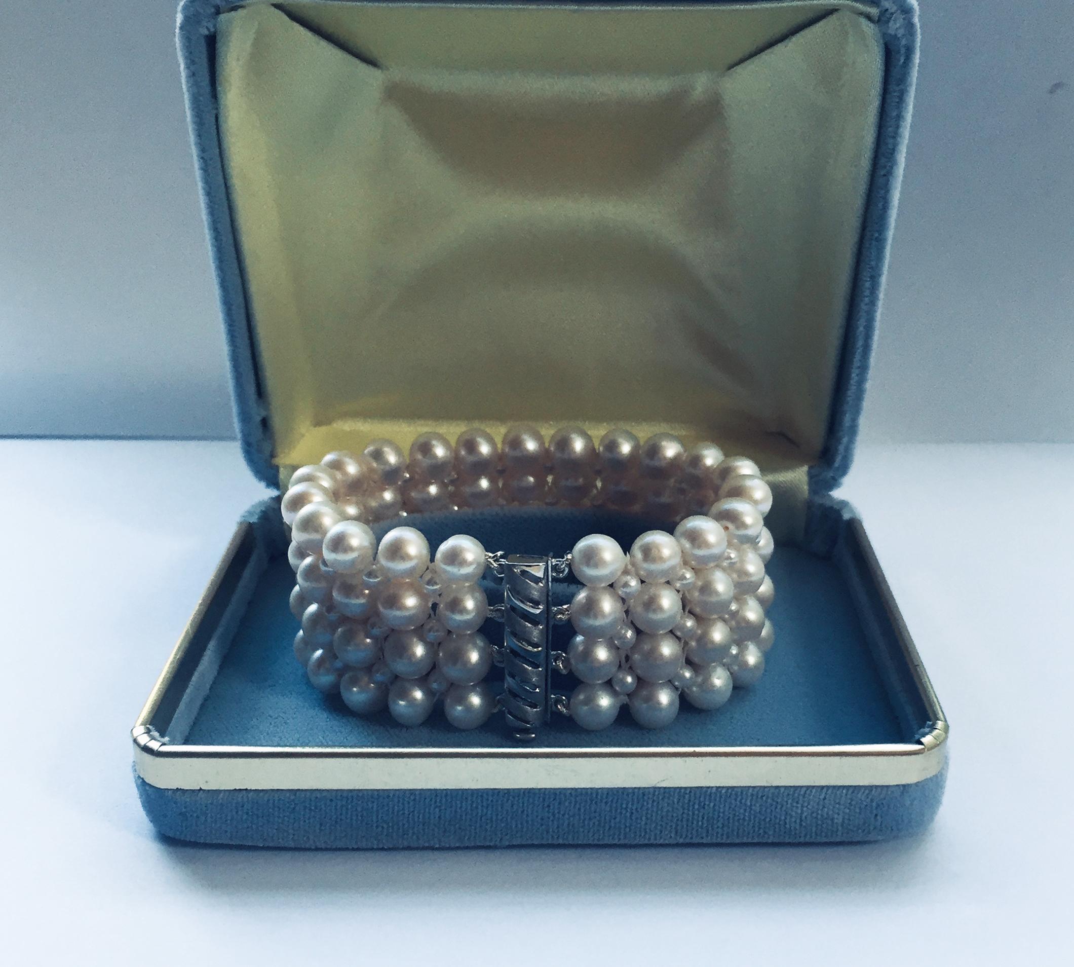 Marina J. Hand-Woven Pearl Bracelet with 14 Karat White Gold Plated Clasp 3