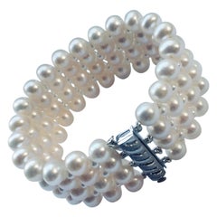 Marina J. Hand-Woven Pearl Bracelet with 14 Karat White Gold Plated Clasp