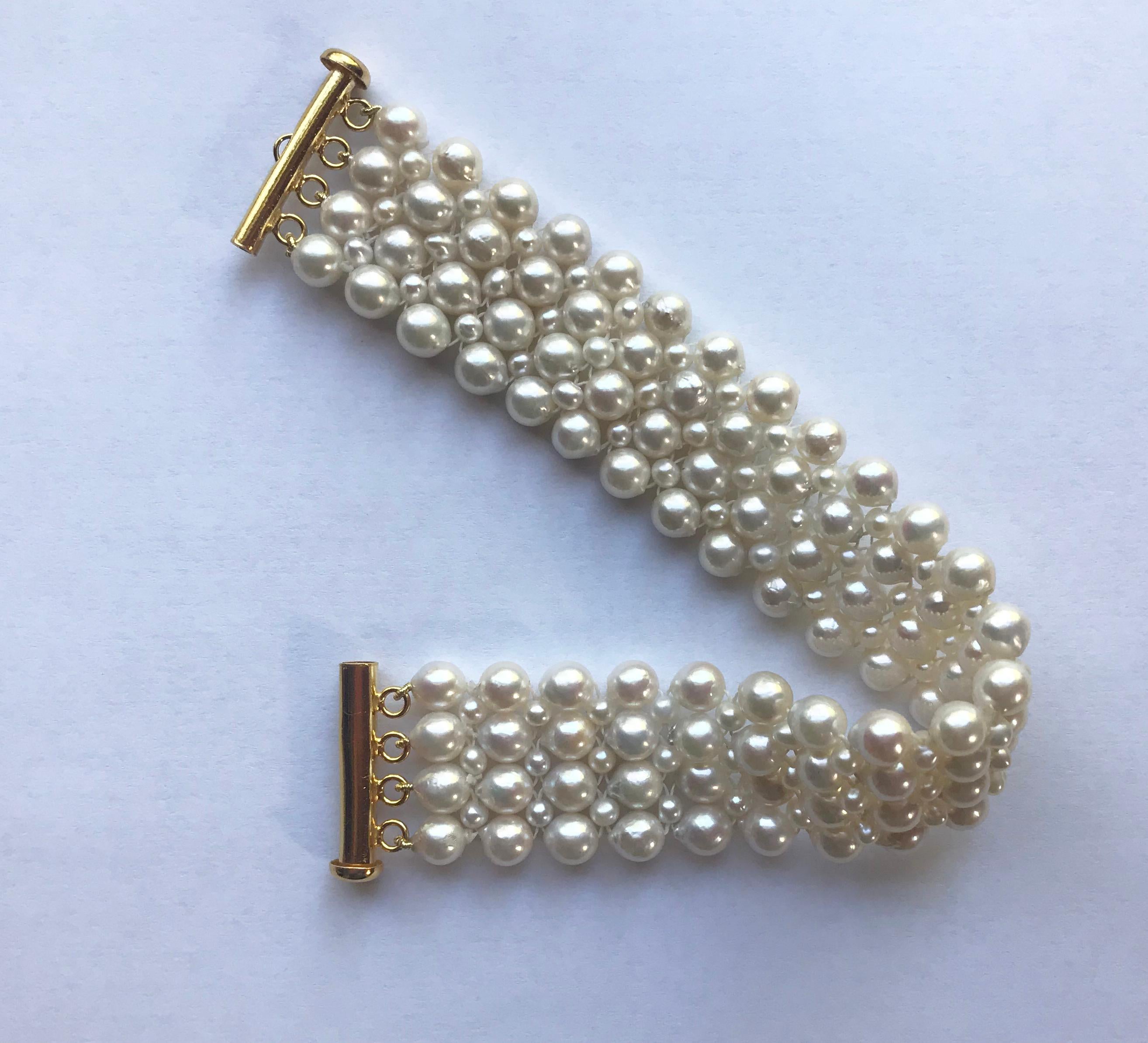 Marina J. Woven Pearl Bracelet with 14 Karat Yellow Gold-Plated Clasp For Sale 3