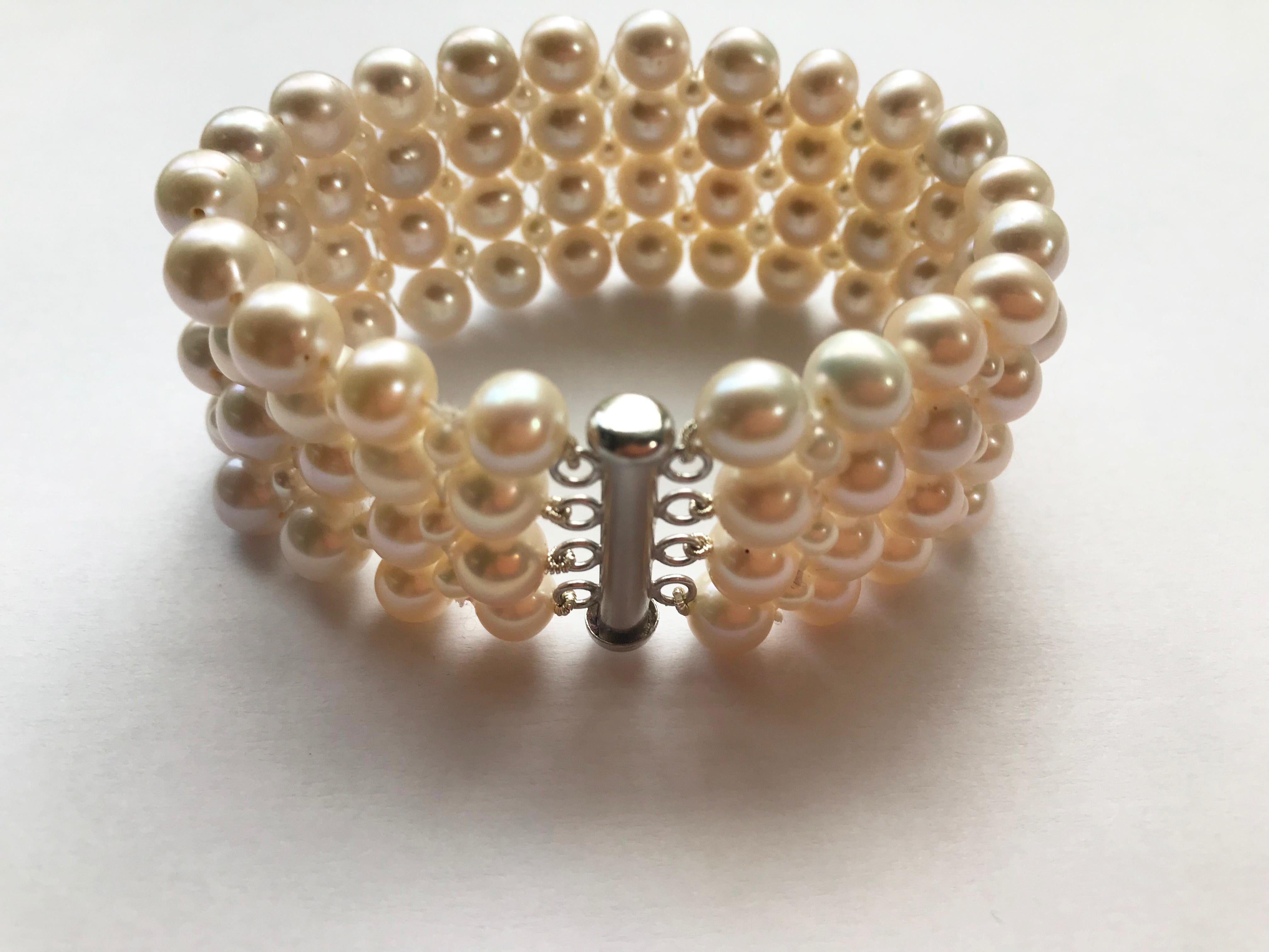 Marina J. Woven Pearl Bracelet with 14 Karat Yellow Gold-Plated Clasp For Sale 6