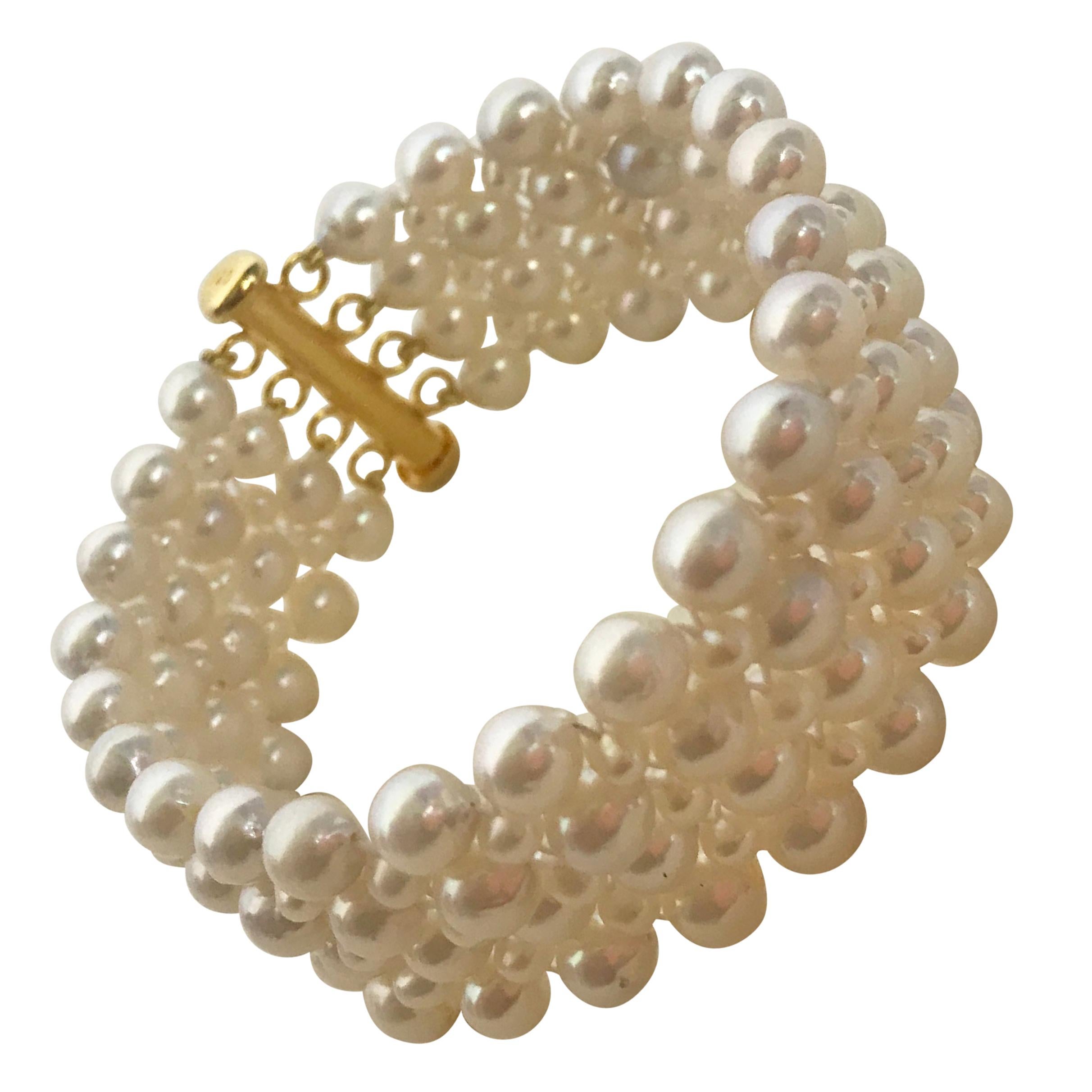 Marina J. Woven Pearl Bracelet with 14 Karat Yellow Gold Plated Clasp