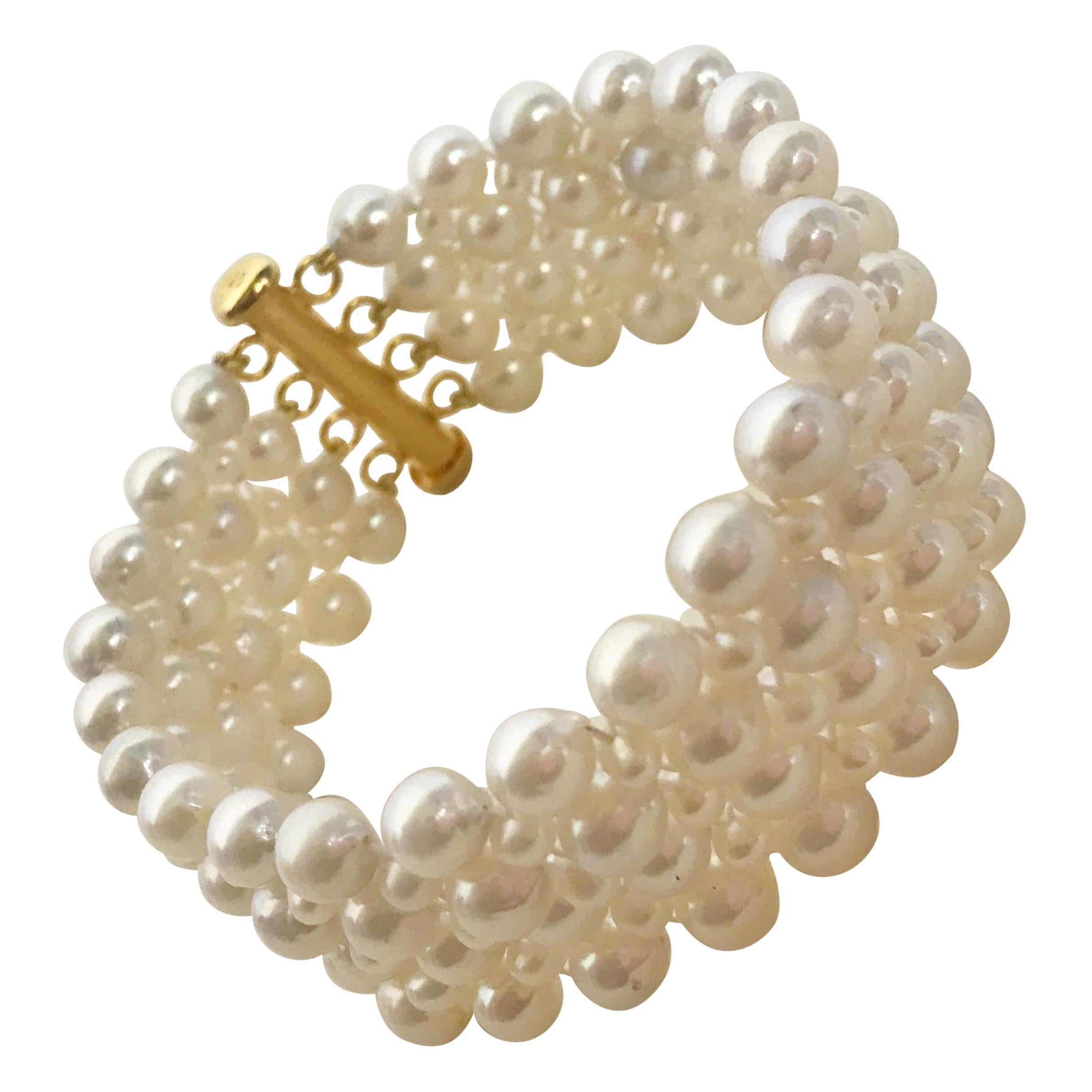 Marina J. Woven Pearl Bracelet with 14 Karat Yellow Gold-Plated Clasp
