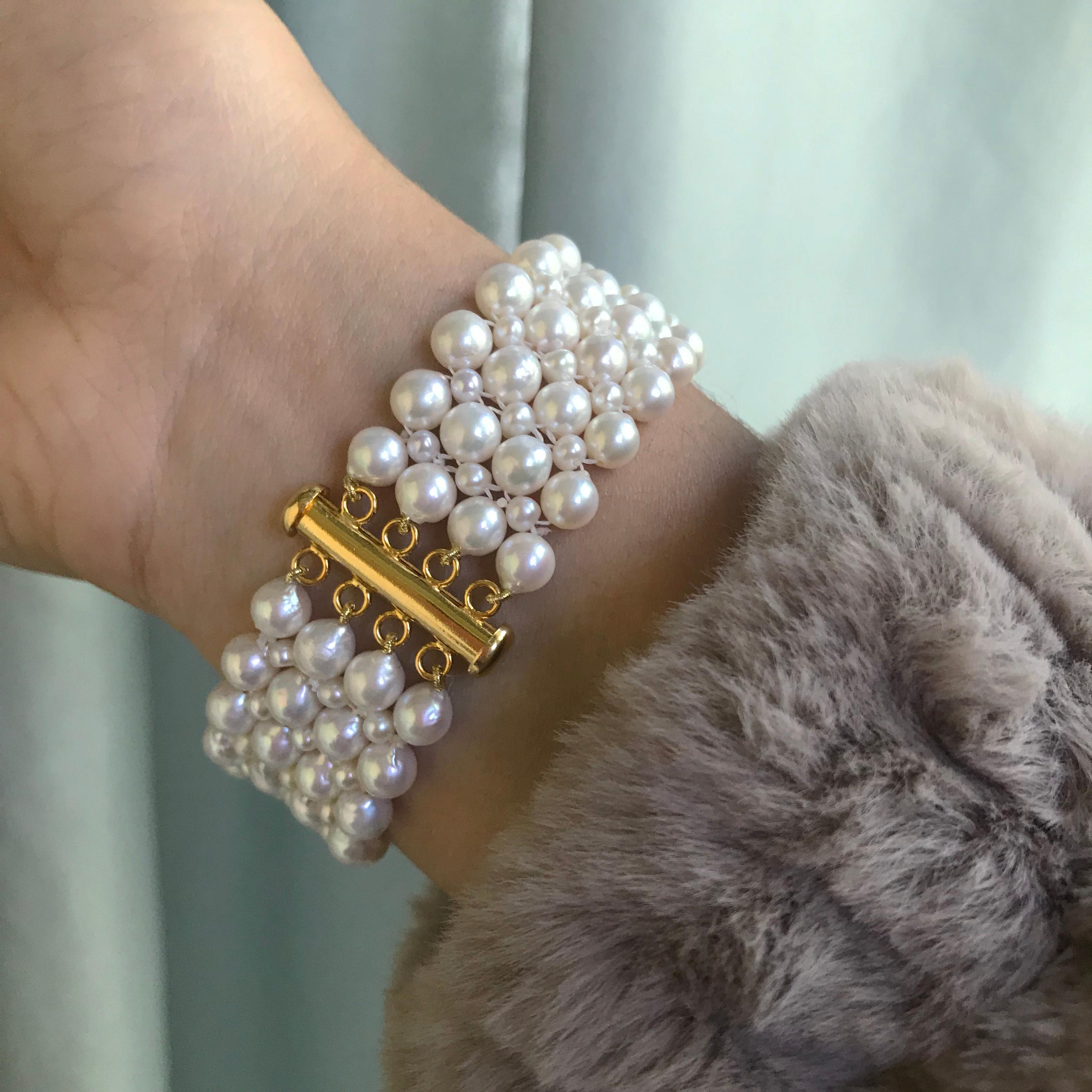 Artist Marina J. Woven Pearl Bracelet with 14 Karat Yellow Gold Plated Clasp