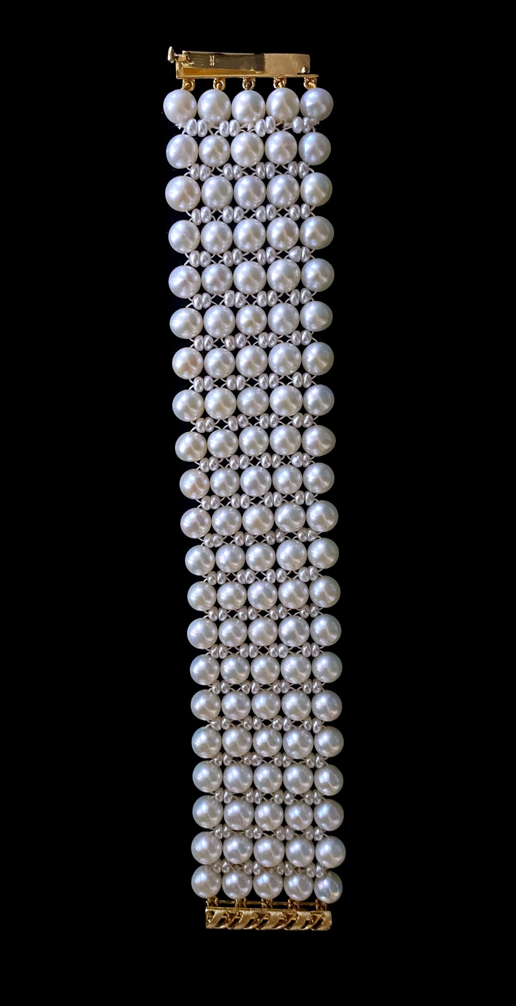 Perle Marina J., bracelet de perles tissées avec fermoir coulissant en argent plaqué or jaune 14 carats en vente