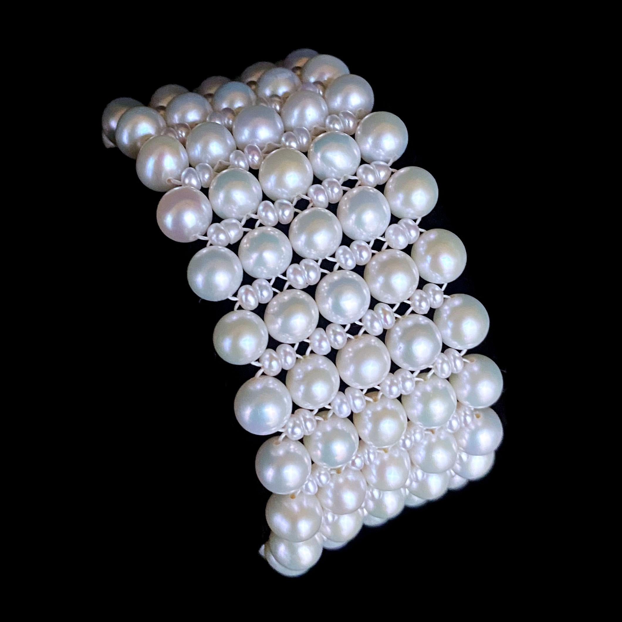 Marina J., bracelet de perles tissées avec fermoir coulissant en argent plaqué or jaune 14 carats Pour femmes en vente