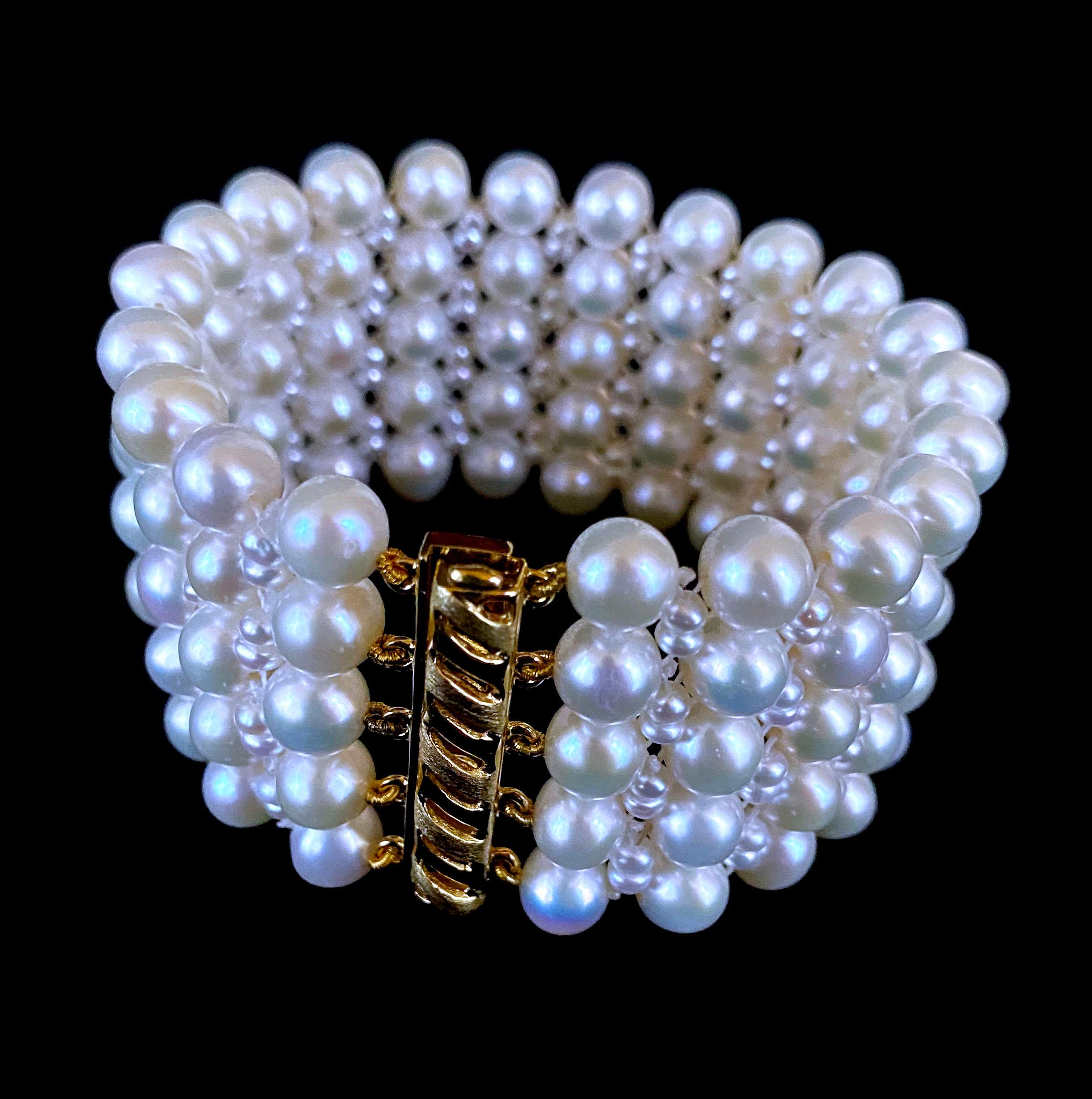 Marina J., bracelet de perles tissées avec fermoir coulissant en argent plaqué or jaune 14 carats en vente 1