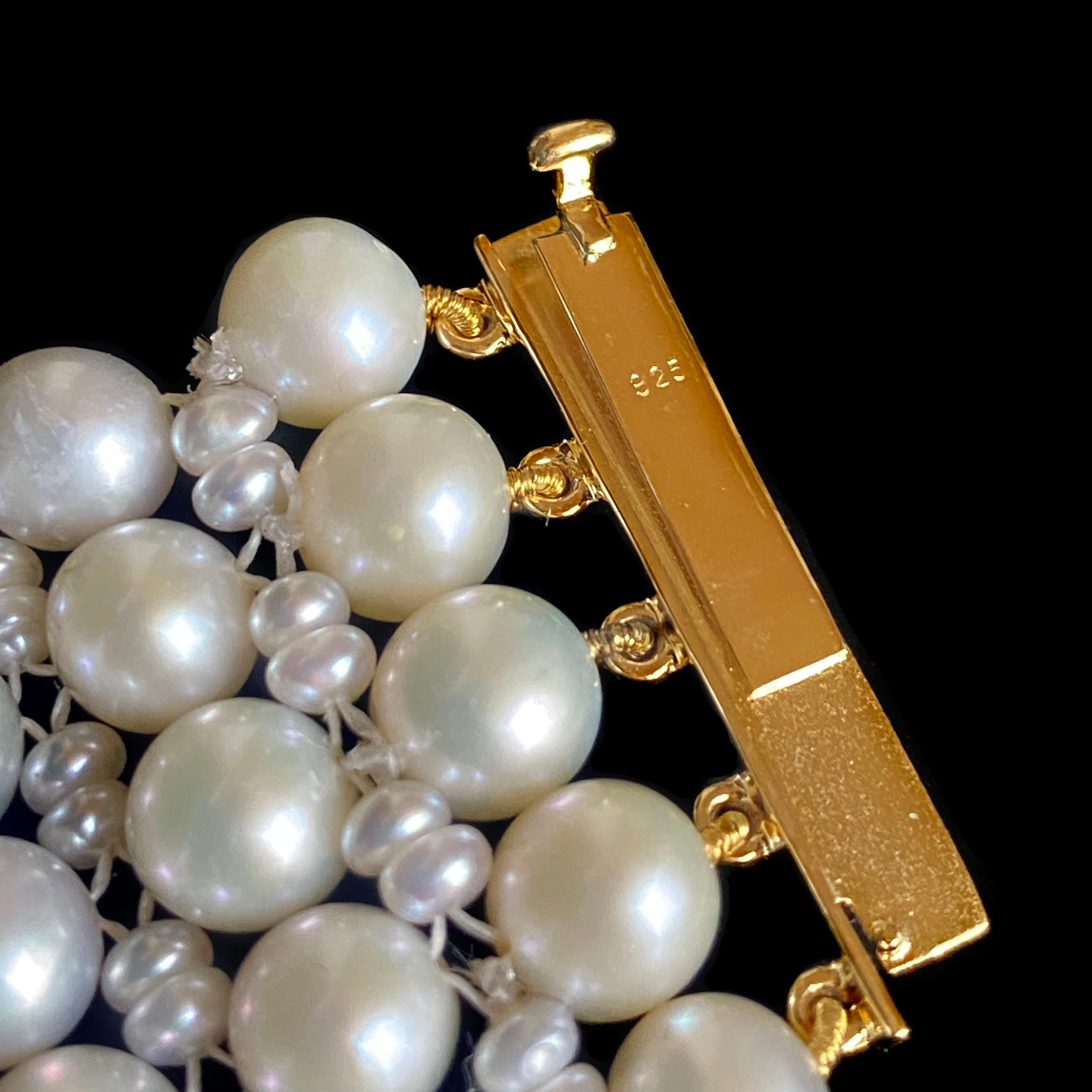 Marina J., bracelet de perles tissées avec fermoir coulissant en argent plaqué or jaune 14 carats en vente 2