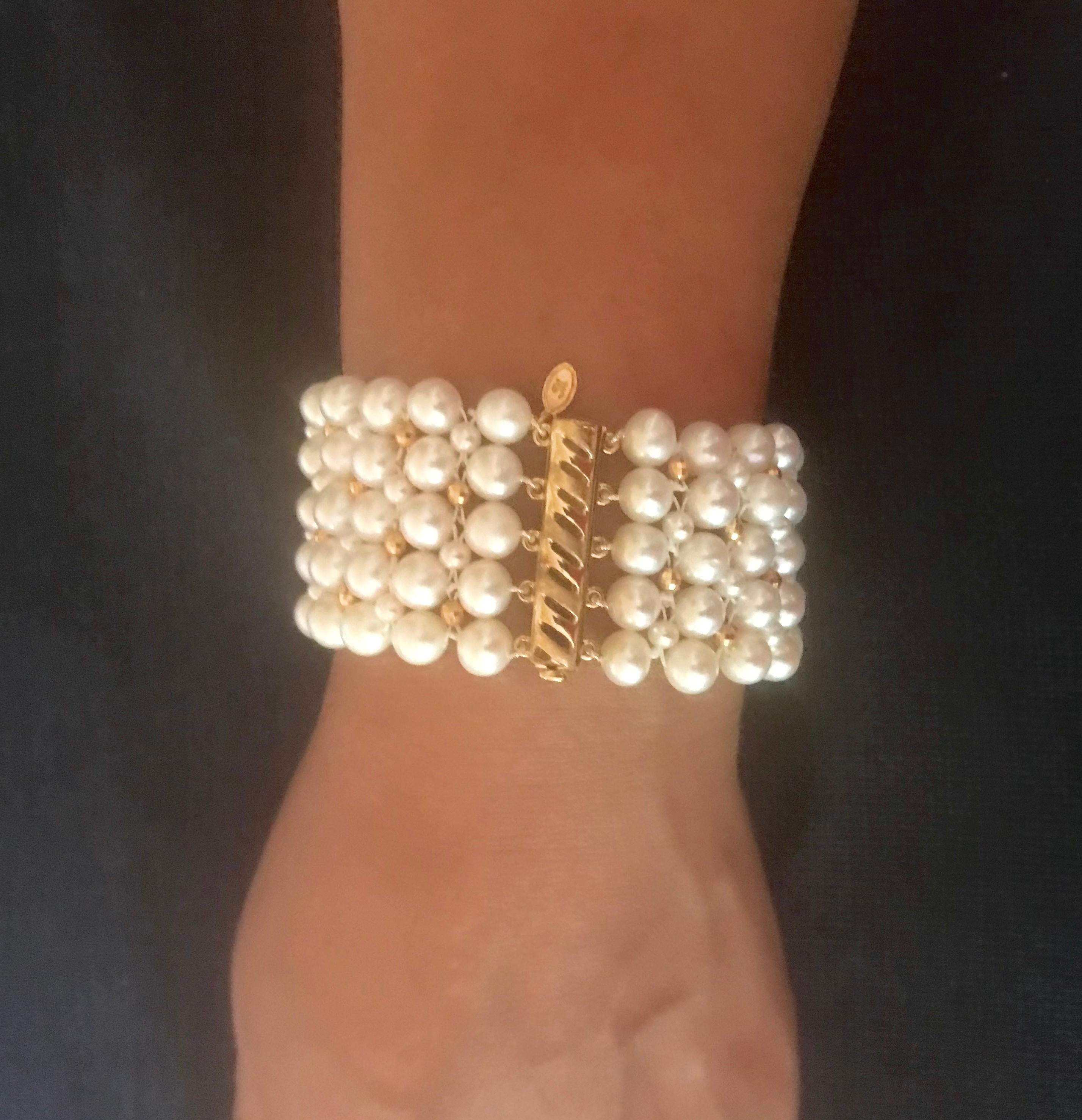 Marina J. Woven Pearl Bracelet with Gold plated Sterling Silver Beads, Clasp  1