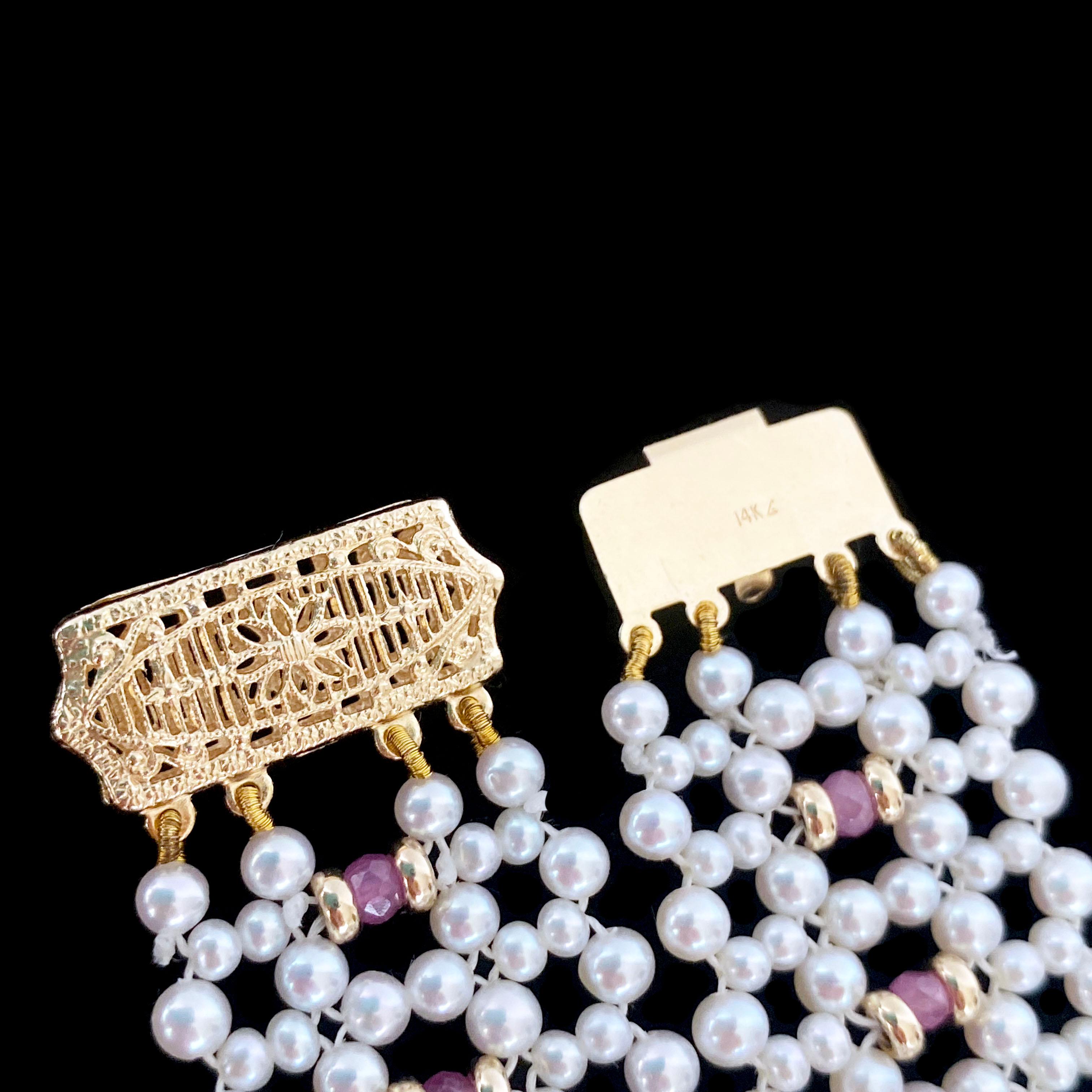 Artisan Marina J. Woven Pearl Bracelet with Pink Sapphire & Solid 14k For Sale
