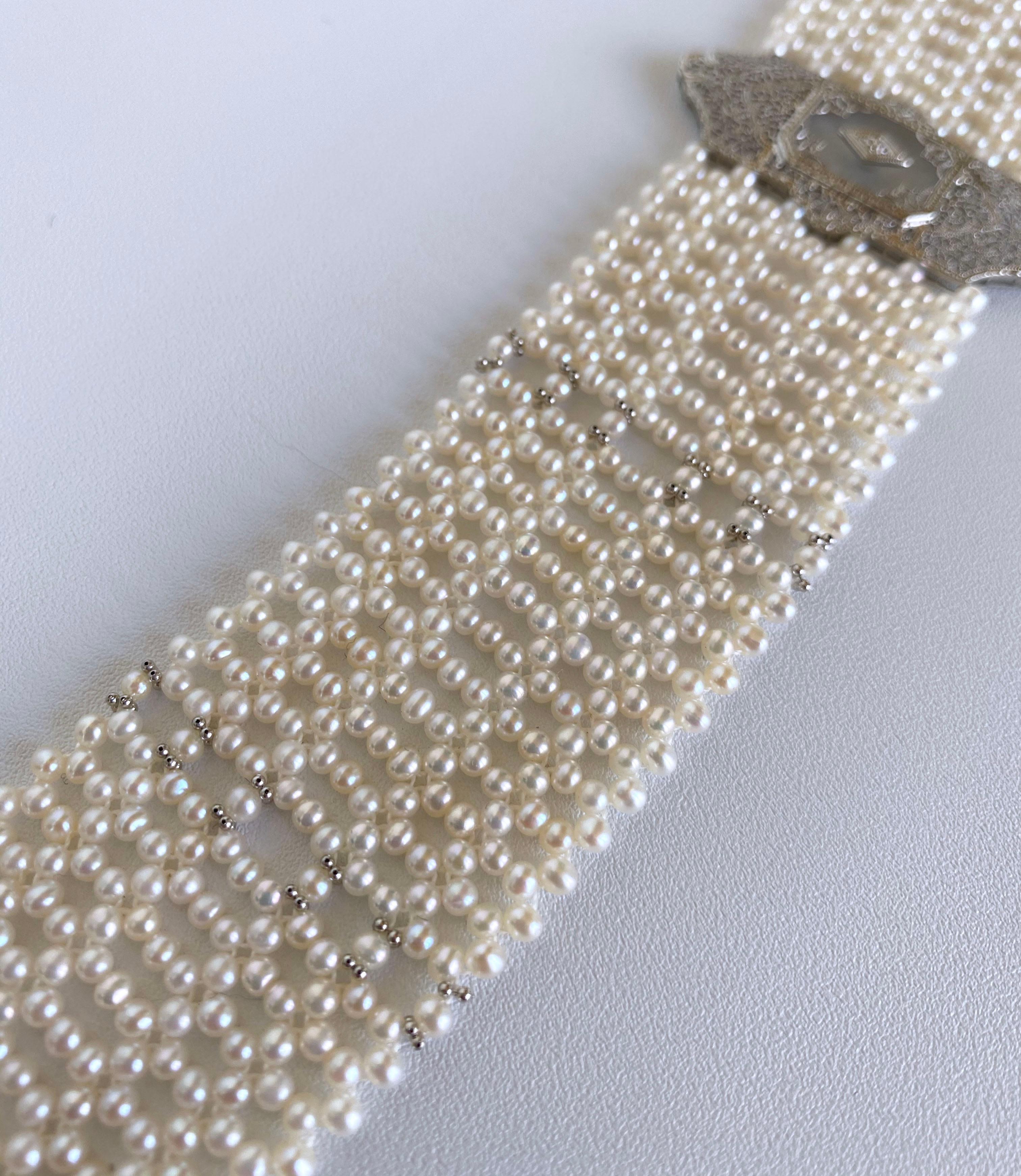 Marina J Woven Pearl Choker with 14k Gold Vintage Centerpiece and Diamond 6