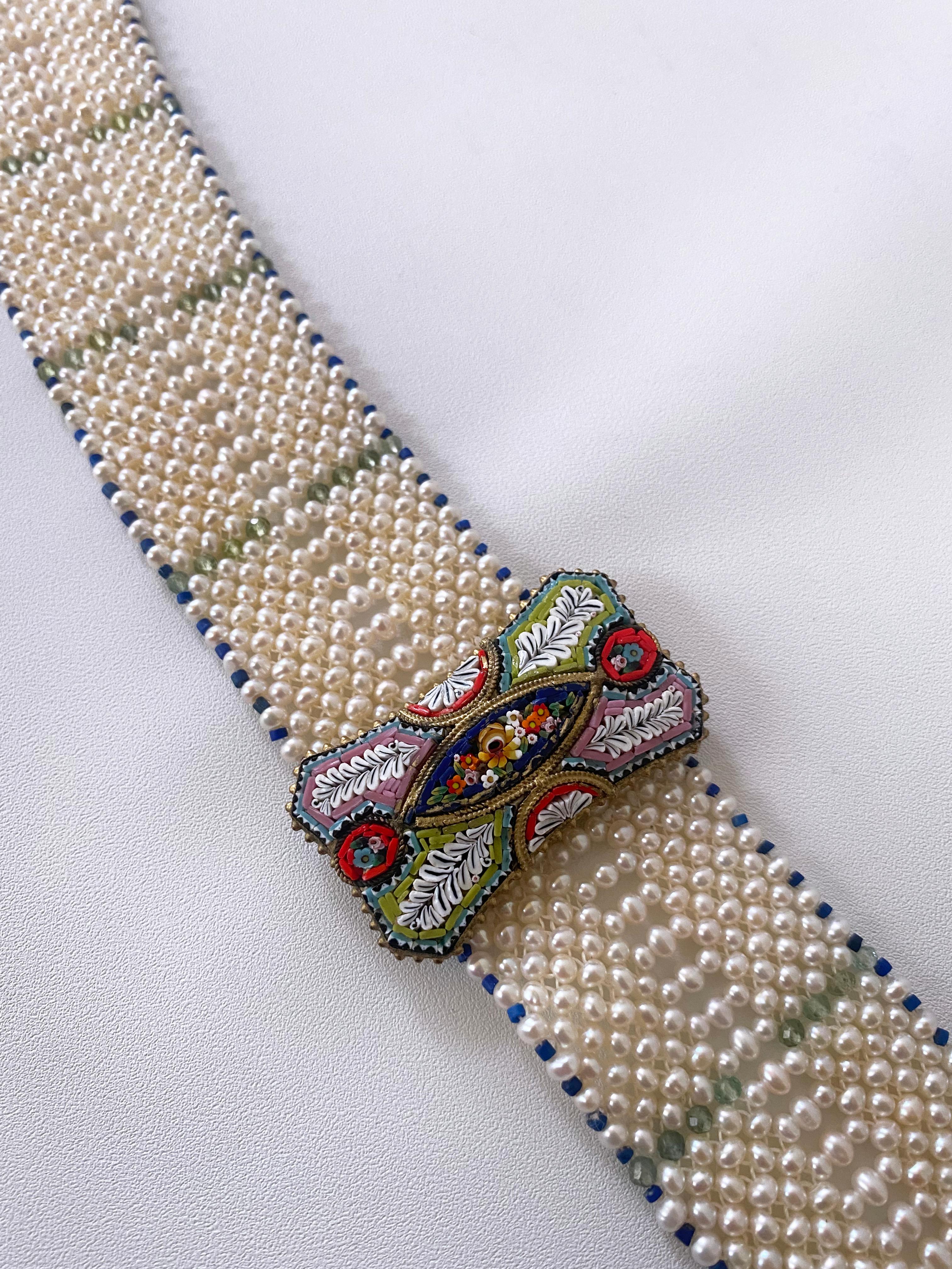 Marina J. Gewebtes Perlenhalsband mit Mosaik-Tafelaufsatz, Lapislazuli und grünem Apatit im Angebot 2