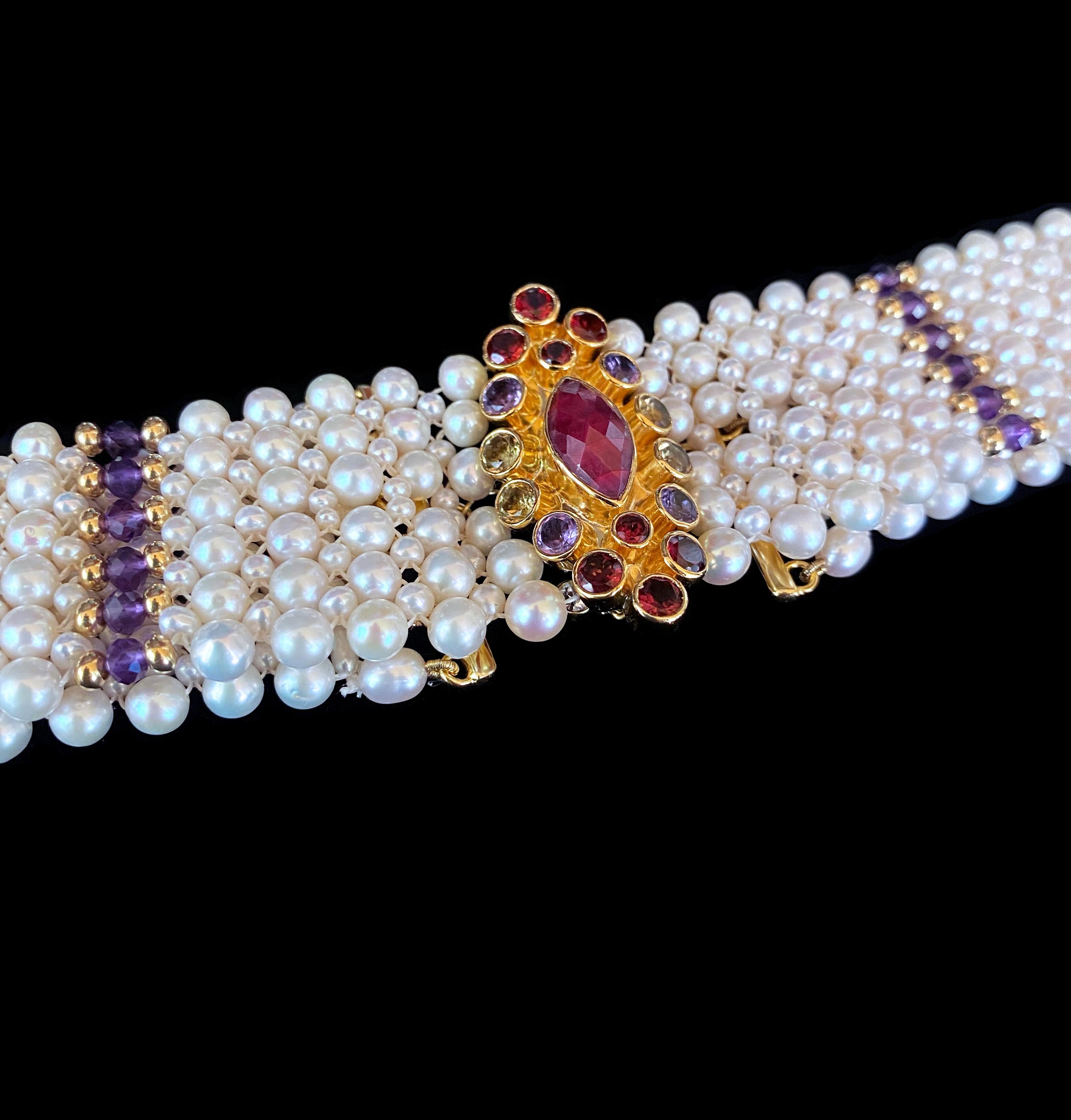 Marina J woven pearl choker with multi color semi precious beads   3