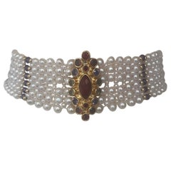 Marina J woven pearl choker with multi color semi precious beads