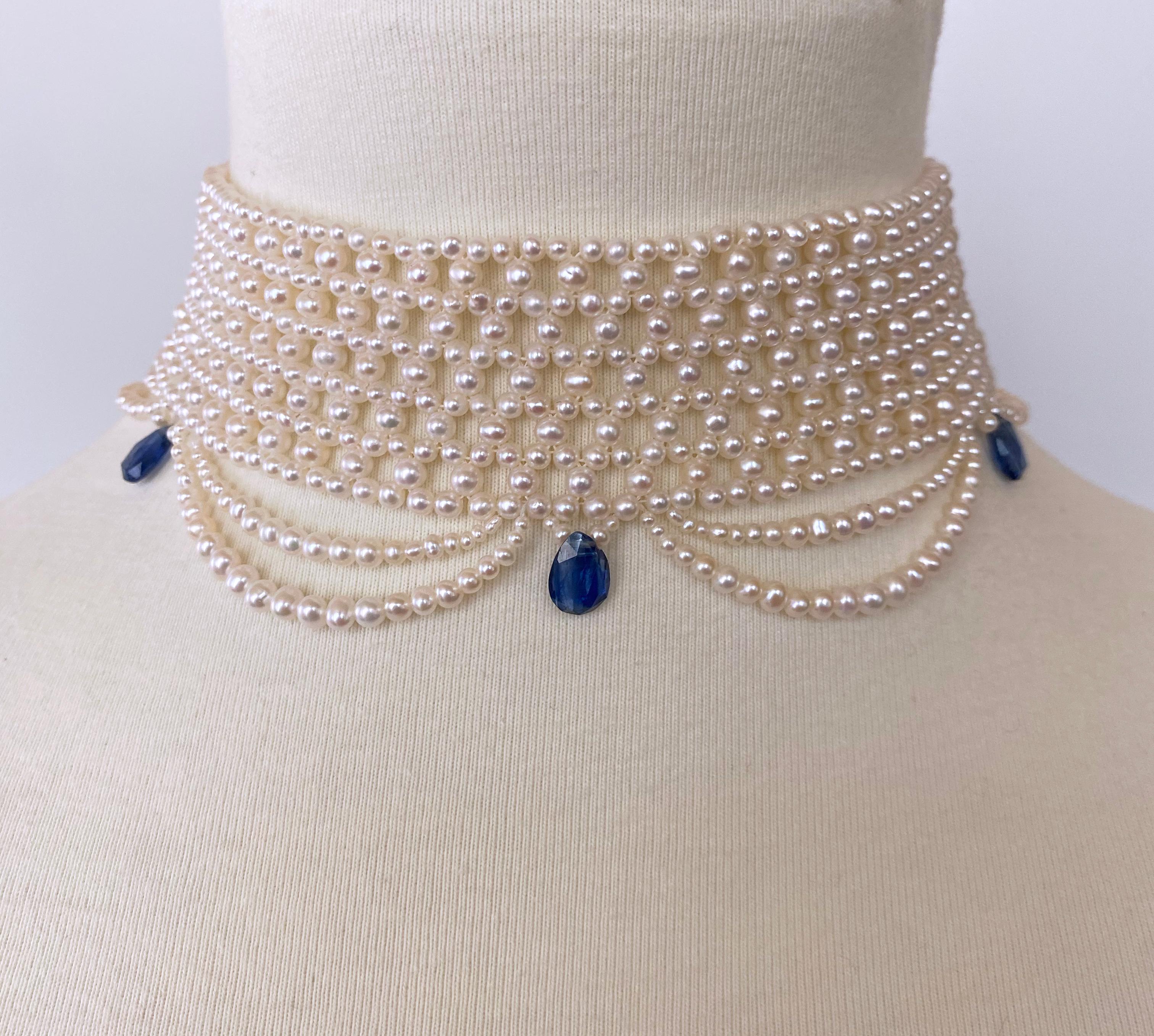 Marina J Gewebte Perlenhalskette mit Perlenzeichnungen und Kyanit-Brioletten (Kunsthandwerker*in) im Angebot