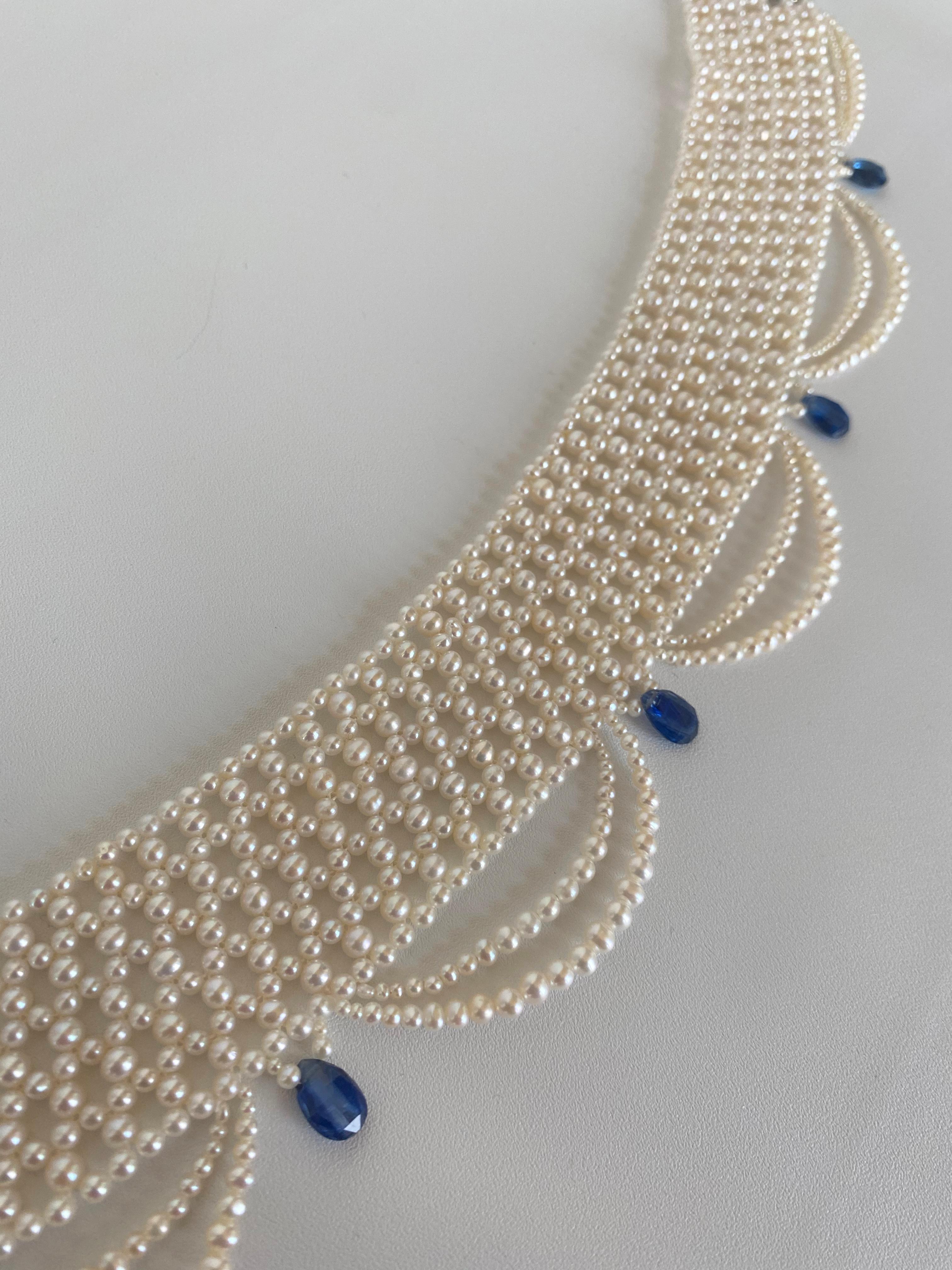 Marina J Gewebte Perlenhalskette mit Perlenzeichnungen und Kyanit-Brioletten Damen im Angebot