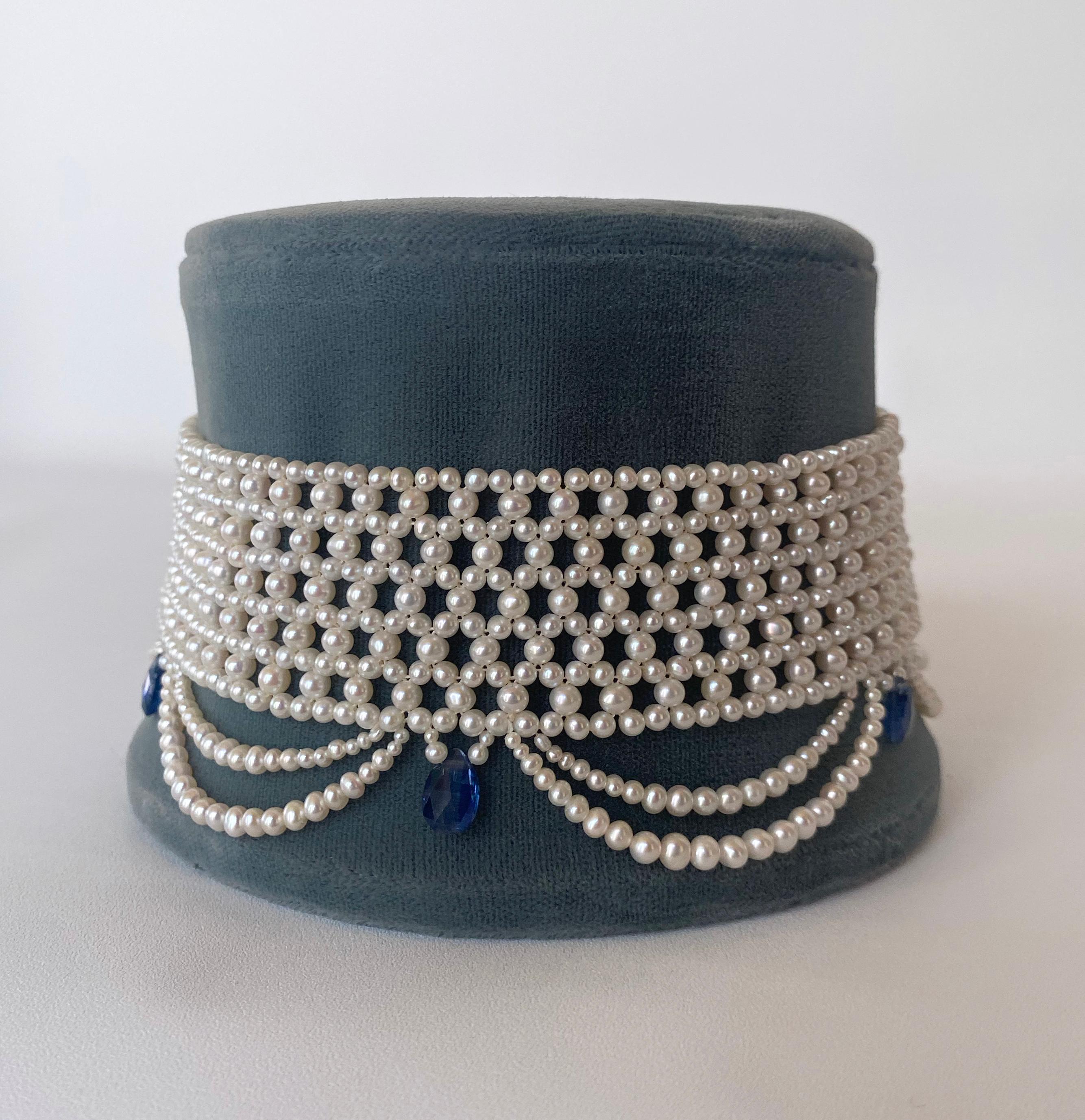 Women's Marina J Woven Pearl Choker with Pearl Drapes and Kyanite Briolettes For Sale