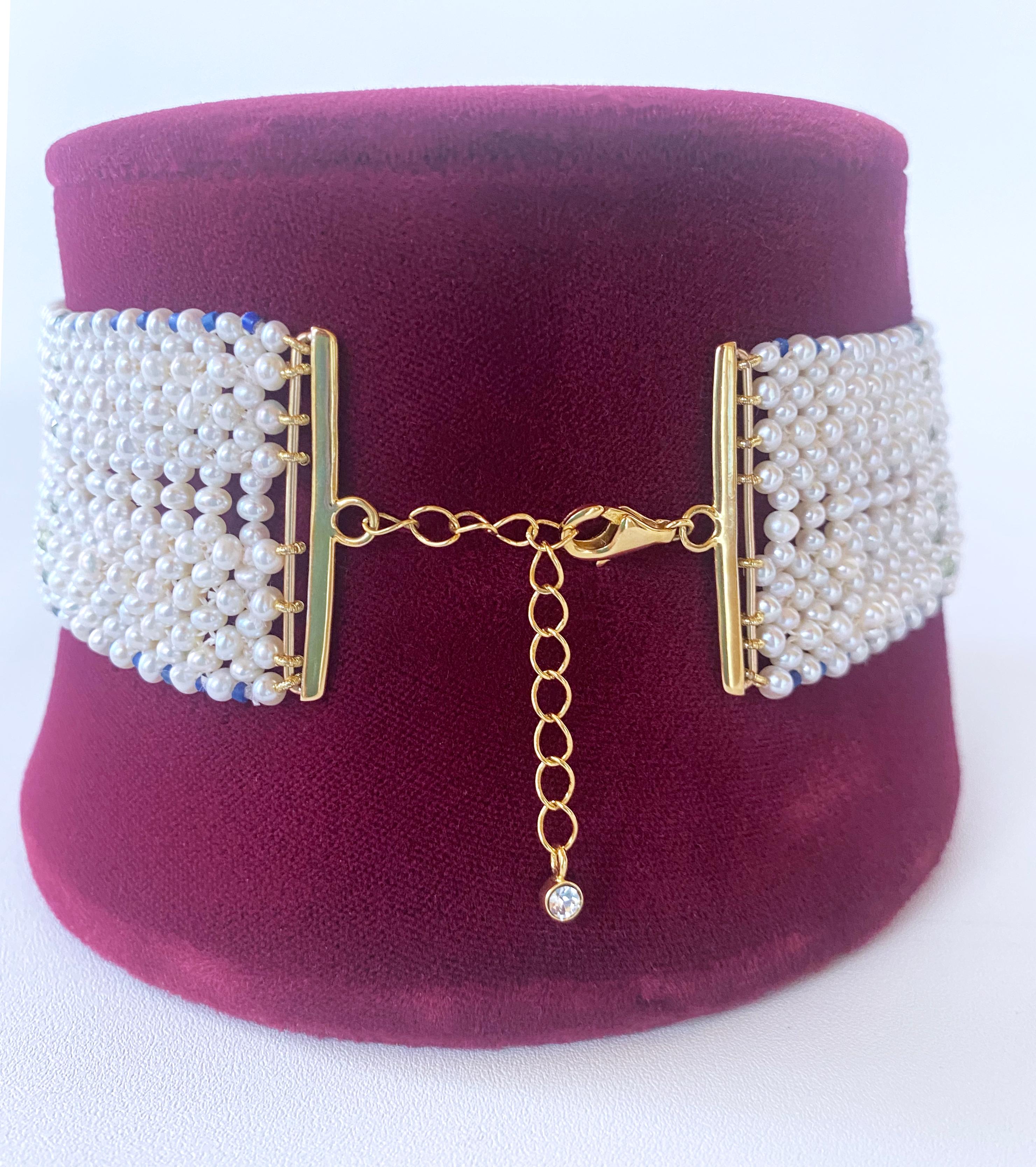 Marina J.  Geflochtene Perlenkette mit Mosaik-Mittelstück im Vintage-Stil und  Lapis-Perlen im Angebot 7