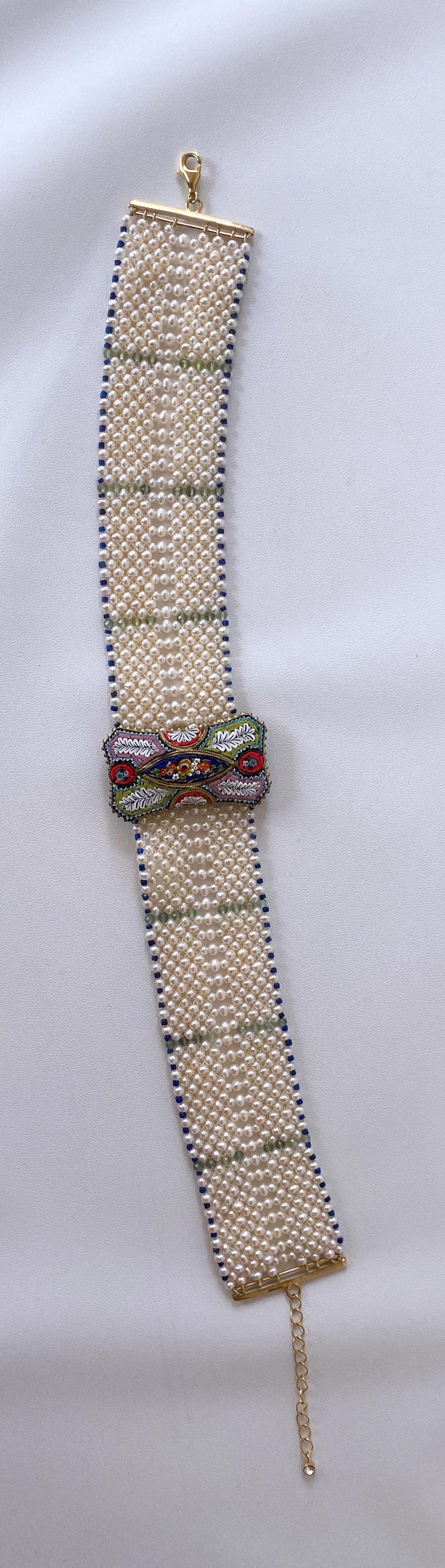 Marina J.  Geflochtene Perlenkette mit Mosaik-Mittelstück im Vintage-Stil und  Lapis-Perlen im Angebot 8