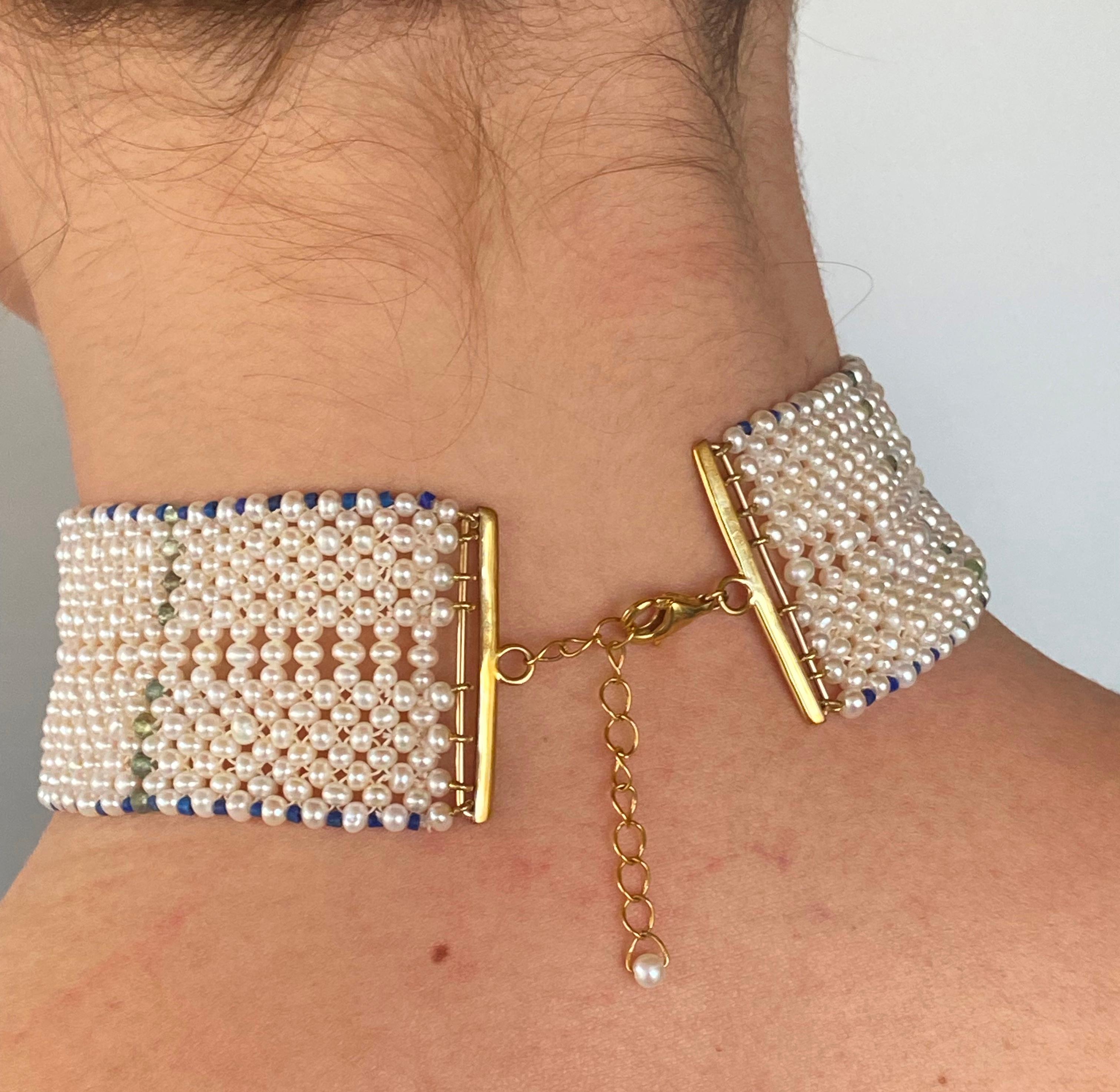 Marina J.  Geflochtene Perlenkette mit Mosaik-Mittelstück im Vintage-Stil und  Lapis-Perlen im Zustand „Neu“ im Angebot in Los Angeles, CA