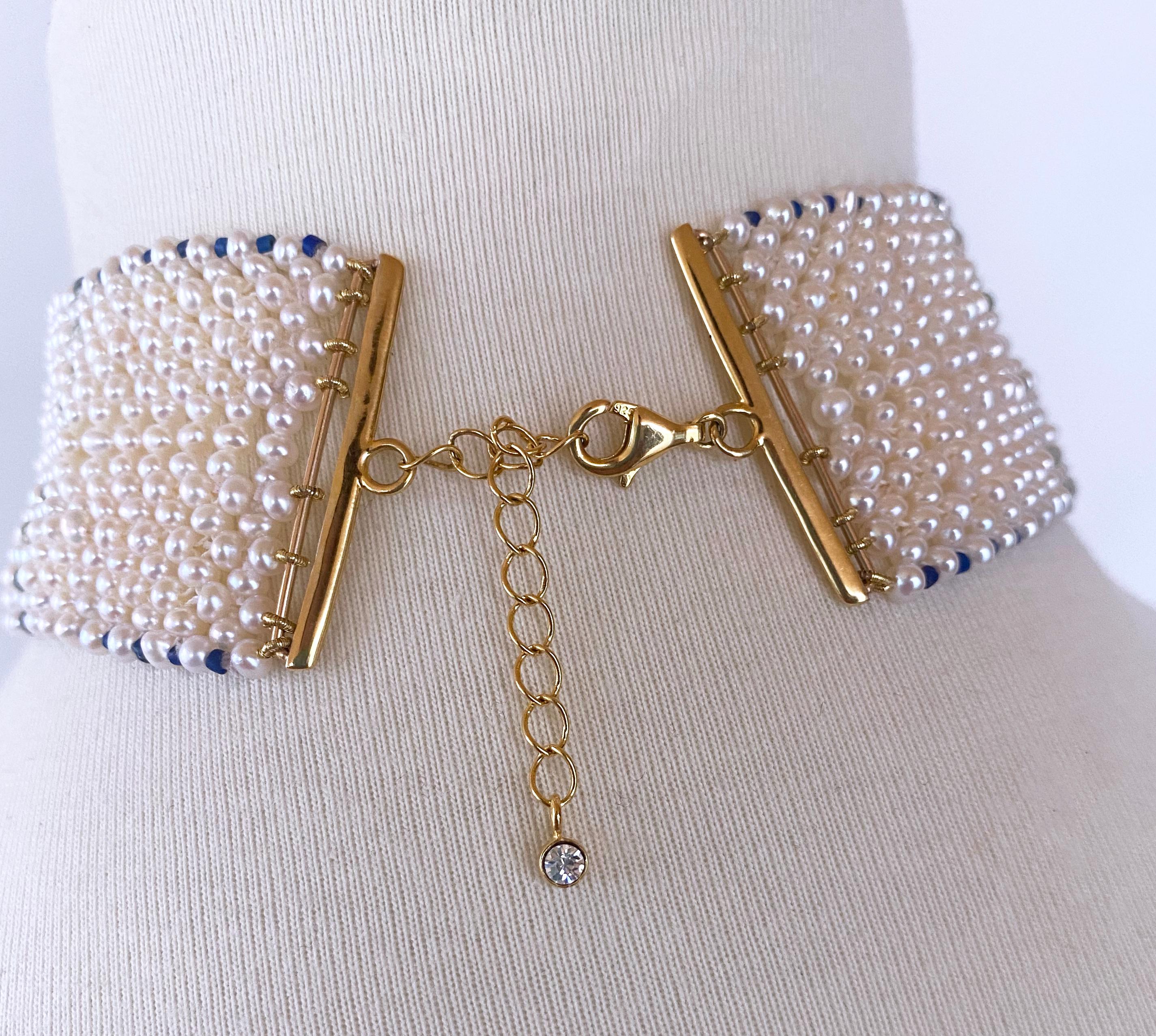 Marina J.  Geflochtene Perlenkette mit Mosaik-Mittelstück im Vintage-Stil und  Lapis-Perlen im Angebot 1