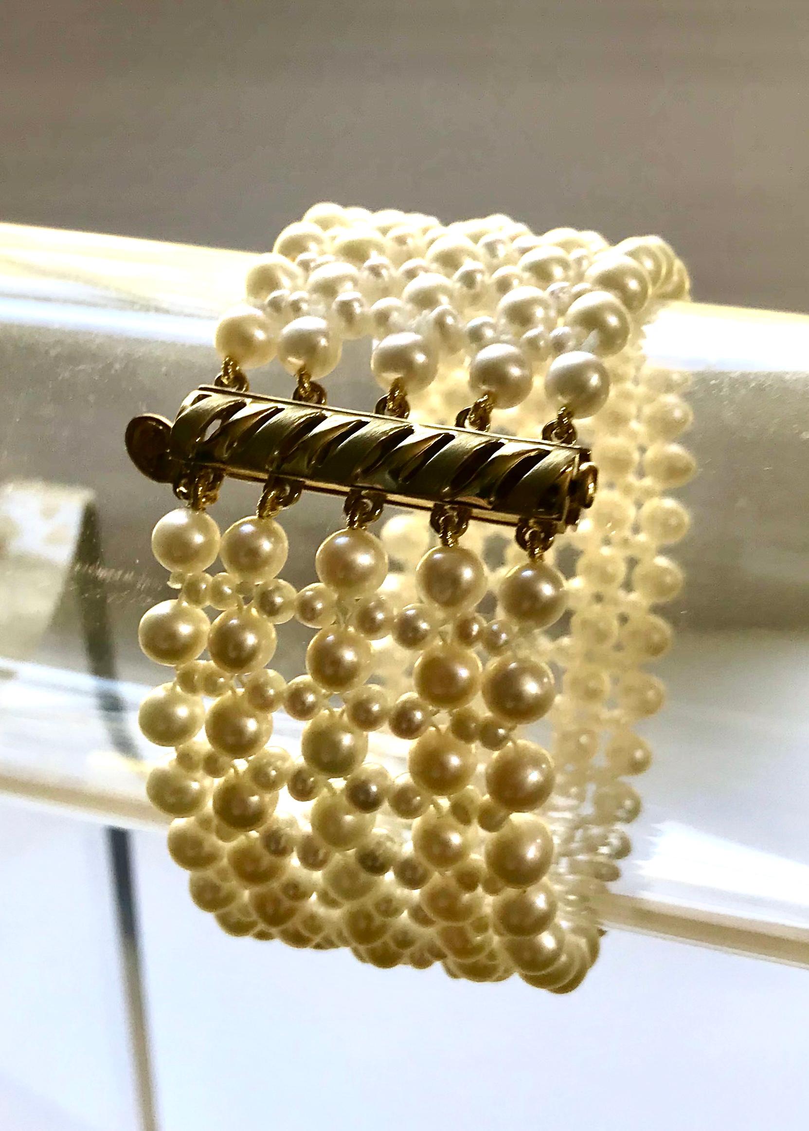 Artist Marina J. Woven Pearl Cuff Bracelet with Gold-Plated Sterling Silver Clasp