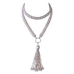 Marina J. Sautoir di perle intrecciate 'Disco Shine' con oro, argento, diamanti, nappe