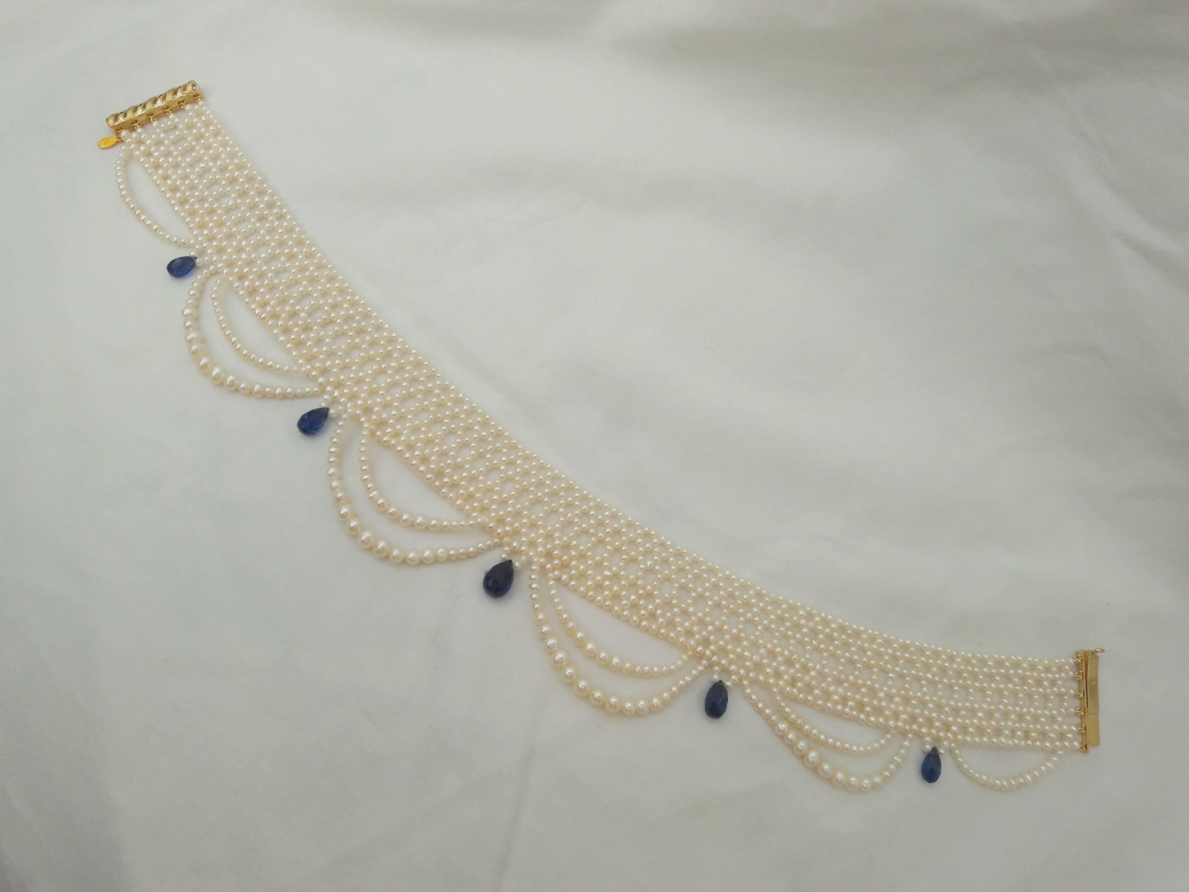 Marina J. Woven Pearl Draped Choker Necklace with Royal Bluye Kyanite Briolets In New Condition In Los Angeles, CA
